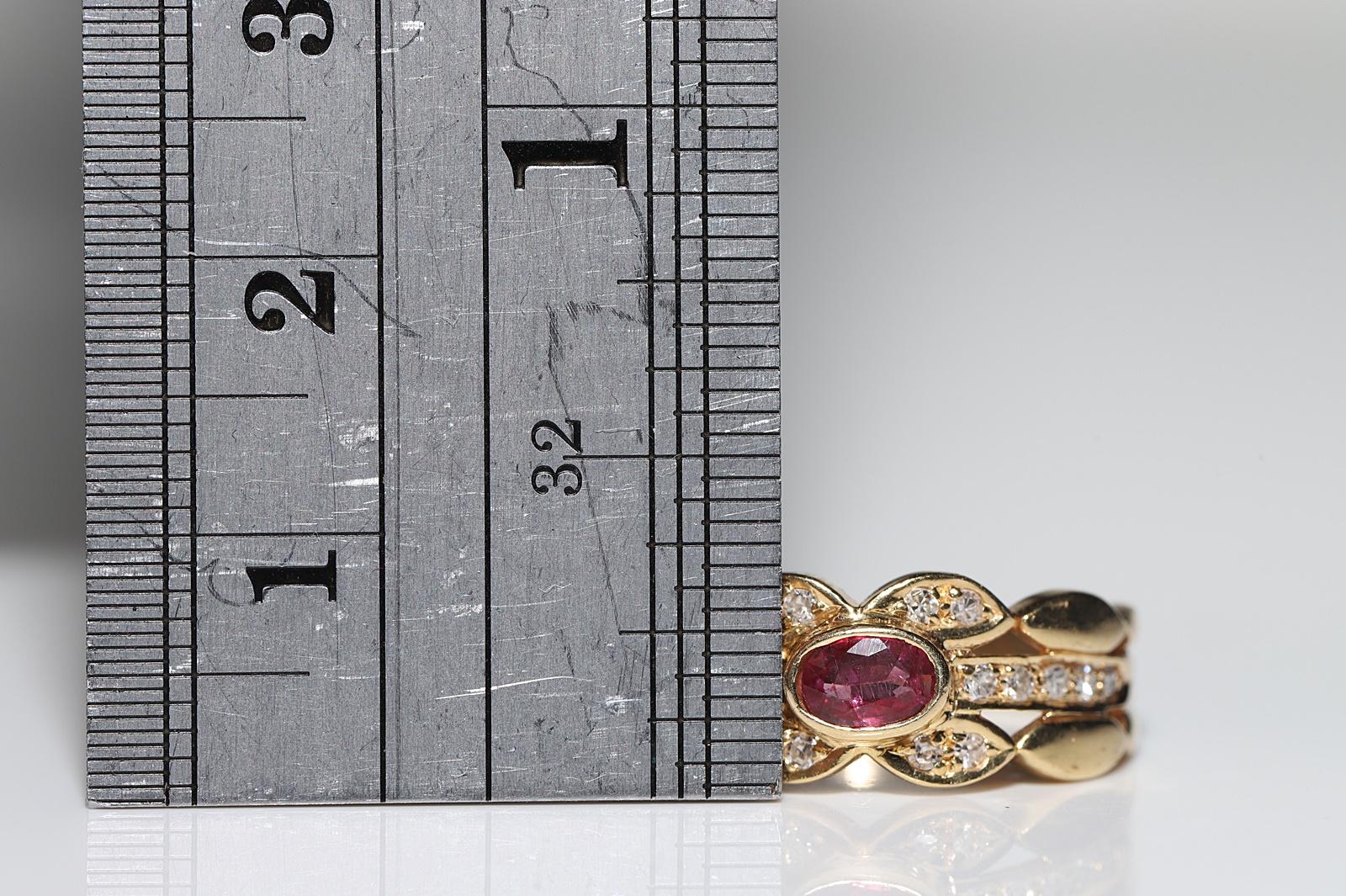 Deko-Ring aus 18 Karat Gold mit natürlichem Diamant und Rubin, Vintage, ca. 1970er Jahre  im Angebot 7