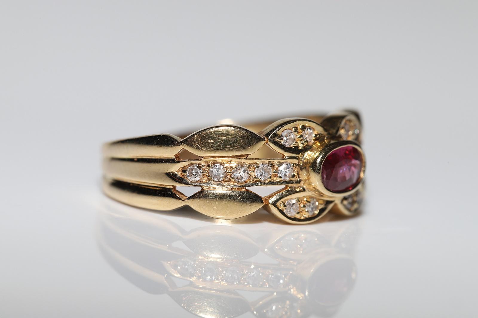 Deko-Ring aus 18 Karat Gold mit natürlichem Diamant und Rubin, Vintage, ca. 1970er Jahre  im Angebot 3