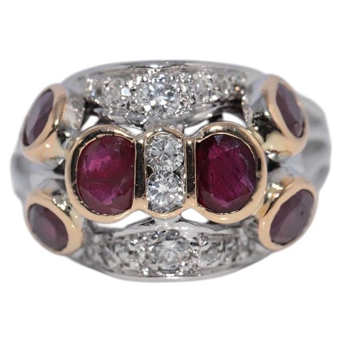 Vintage Circa 1970s 18k Gold Natural Diamond And Ruby Decorated Ring