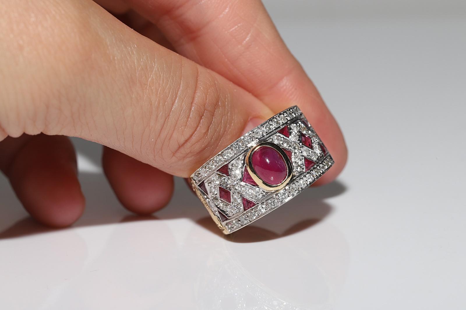 Vintage Circa 1970s 18k Gold Natural Diamond And Ruby Decorated Strong Ring  For Sale 6