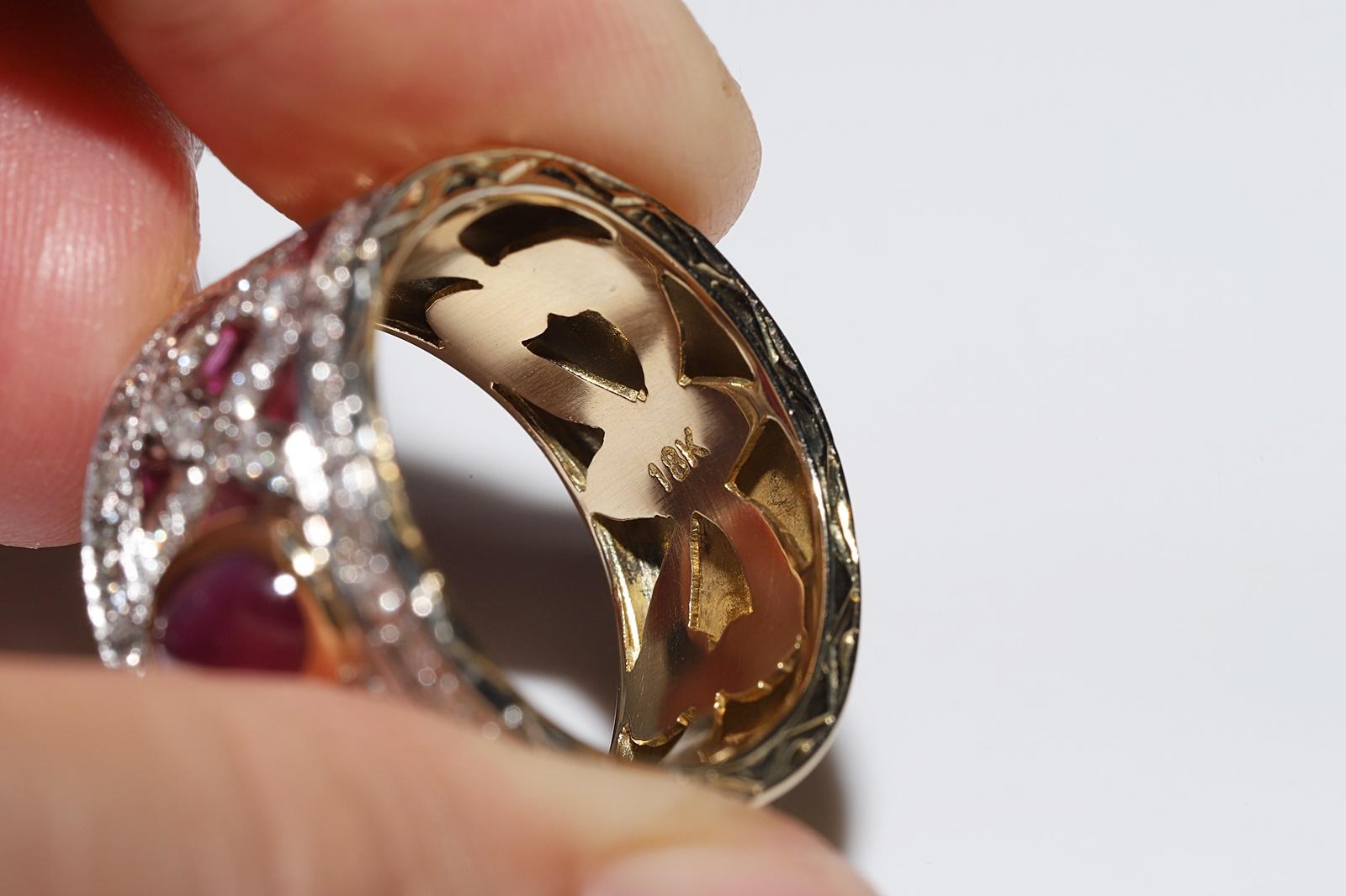 Vintage Circa 1970er Jahre 18k Gold Natürlicher Diamant und Rubin Dekorierter starker Ring  im Angebot 2