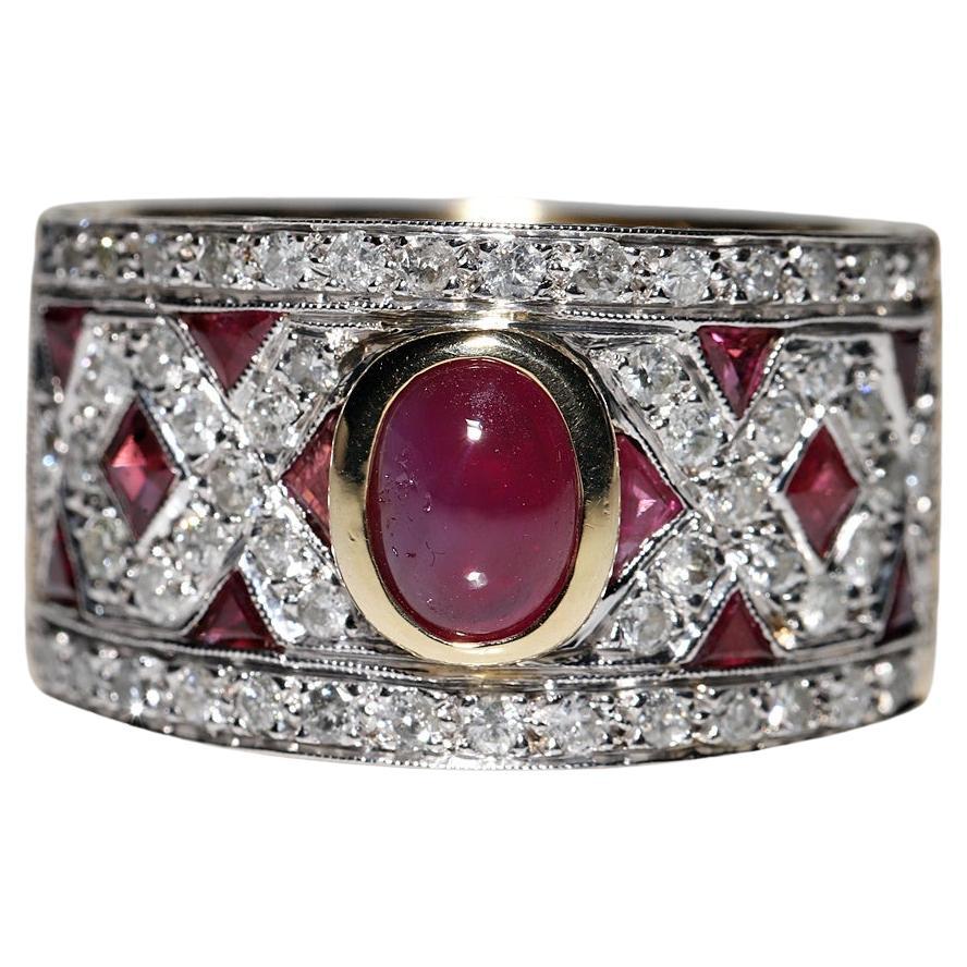Vintage Circa 1970s 18k Gold Natural Diamond And Ruby Decorated Strong Ring  For Sale