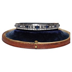 Vintage Circa 1970s 18k Gold Natural Diamond And Sapphire Decorated Bracelet