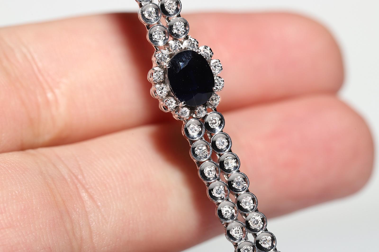 Women's Vintage Circa 1970s 18k Gold Natural Diamond And Sapphire Decorated Bracelet  For Sale