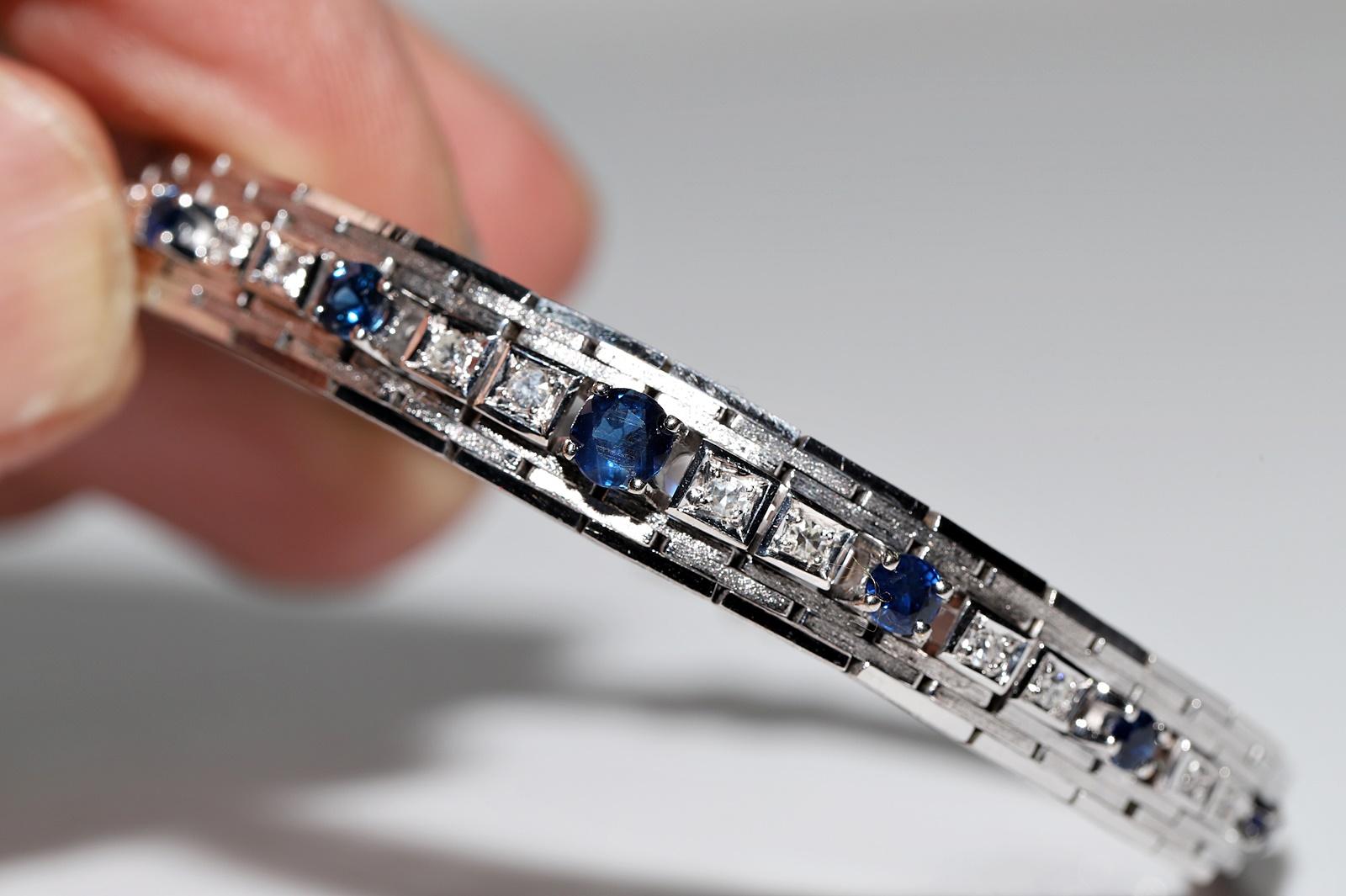 Vintage Circa 1970s 18k Gold Natural Diamond And Sapphire Decorated Bracelet For Sale 2