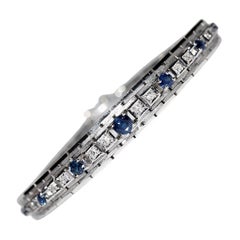 Vintage Circa 1970s 18k Gold Natural Diamond And Sapphire Decorated Bracelet