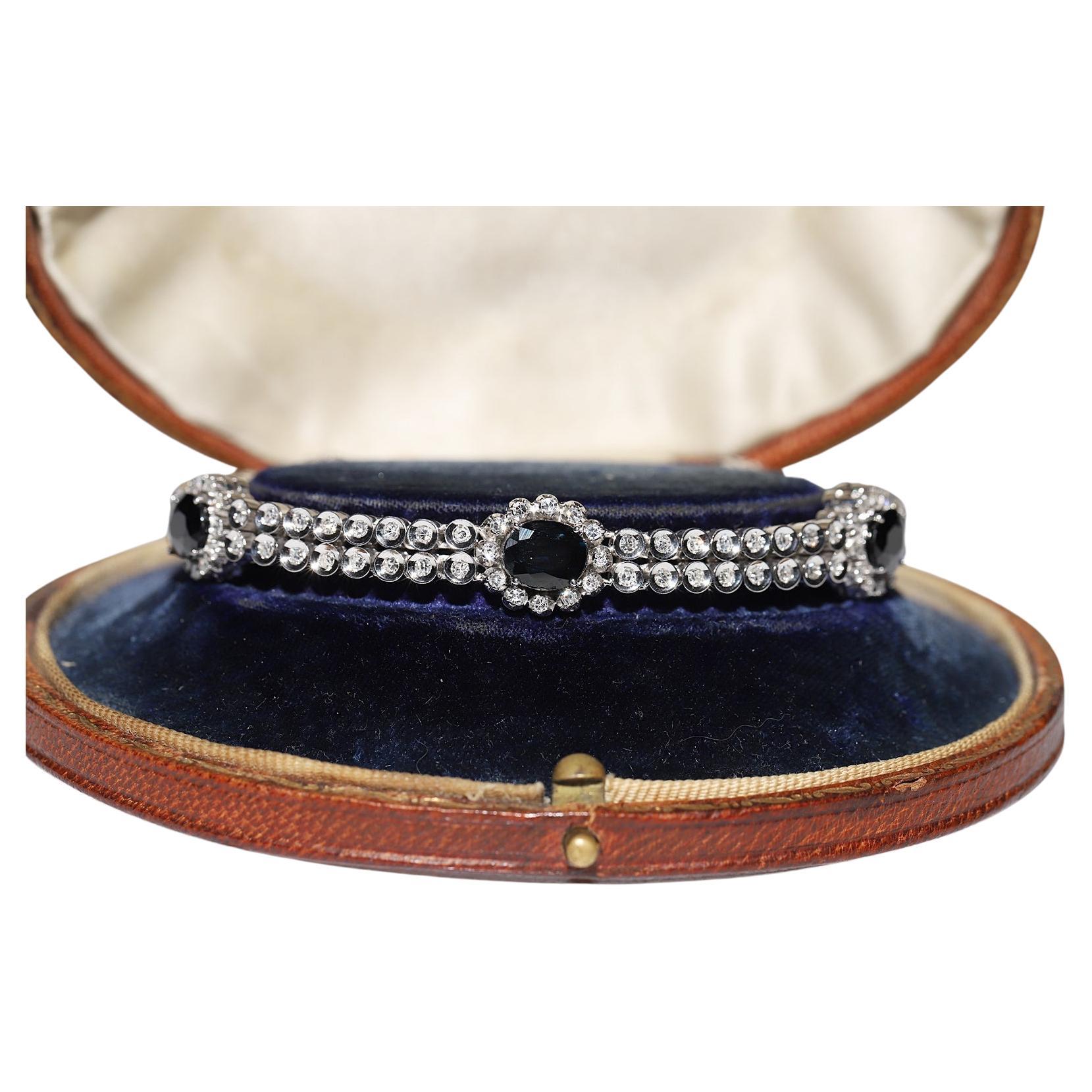 Vintage Circa 1970s 18k Gold Natural Diamond And Sapphire Decorated Bracelet 