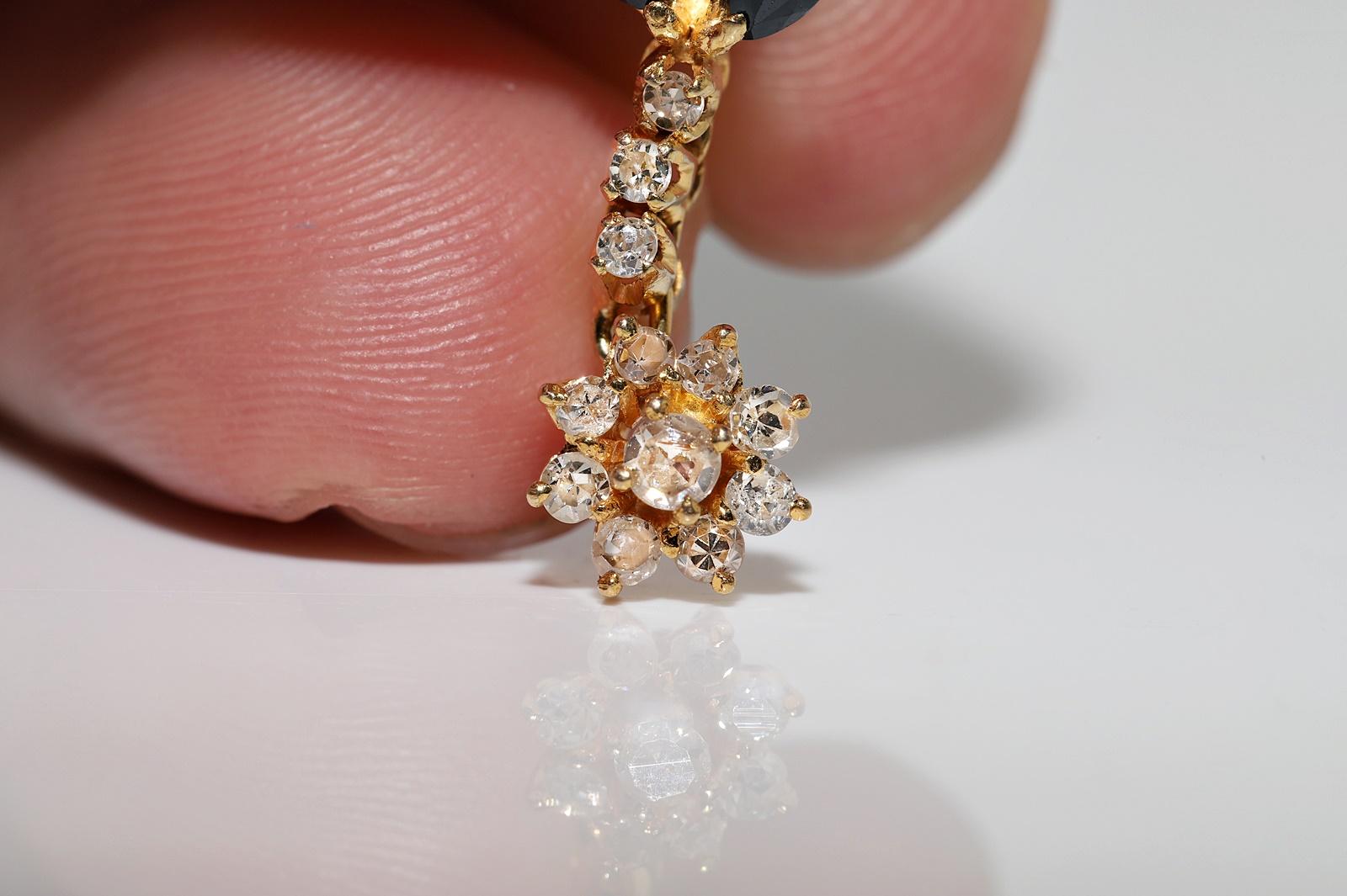 Vintage Circa 1970s 18k Gold Natural Diamond And Sapphire Decorated Drop Earring For Sale 3