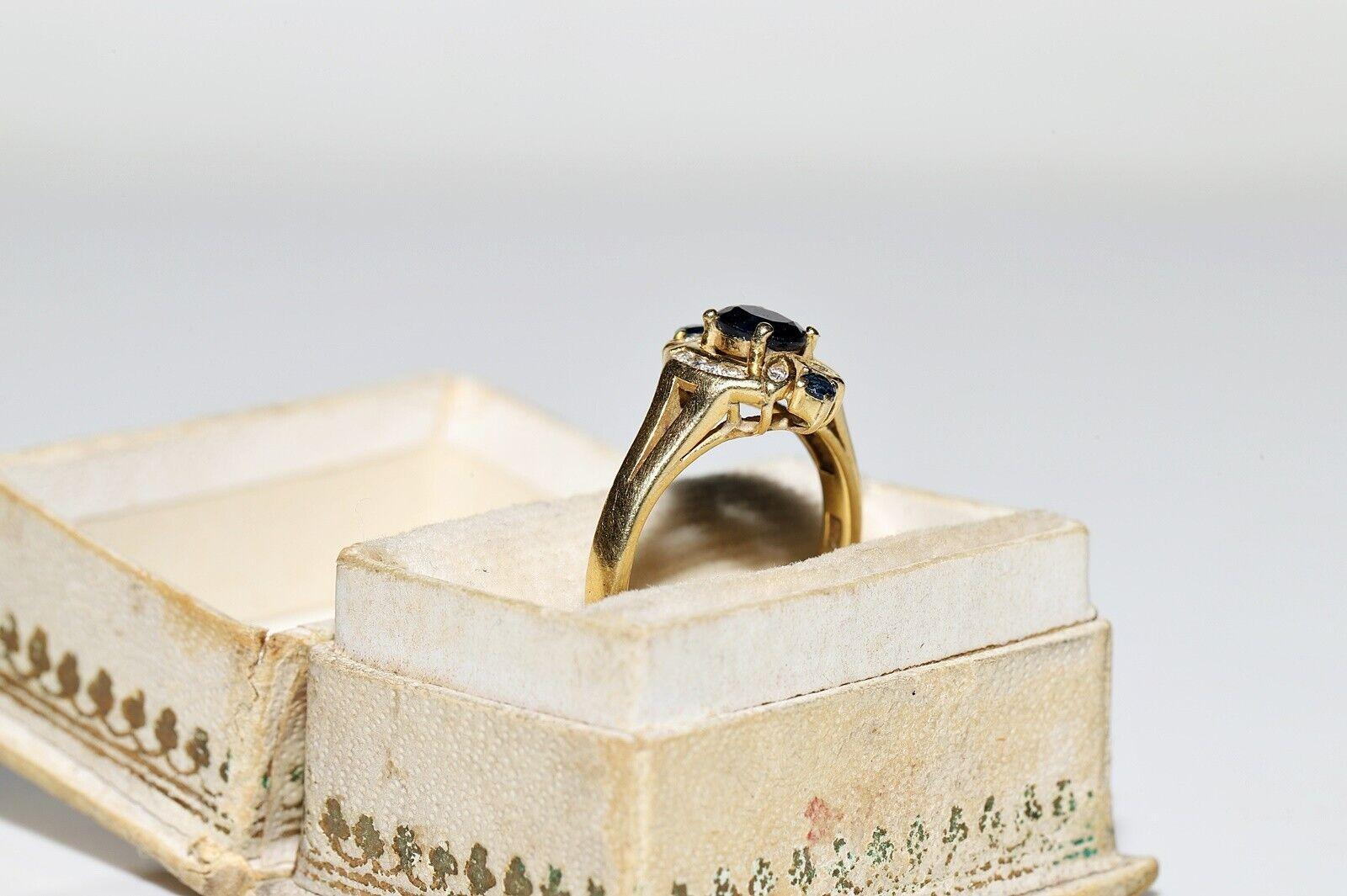Dekorierter Vintage-Ring aus 18 Karat Gold mit natürlichem Diamant und Saphir, ca. 1970er Jahre im Angebot 4