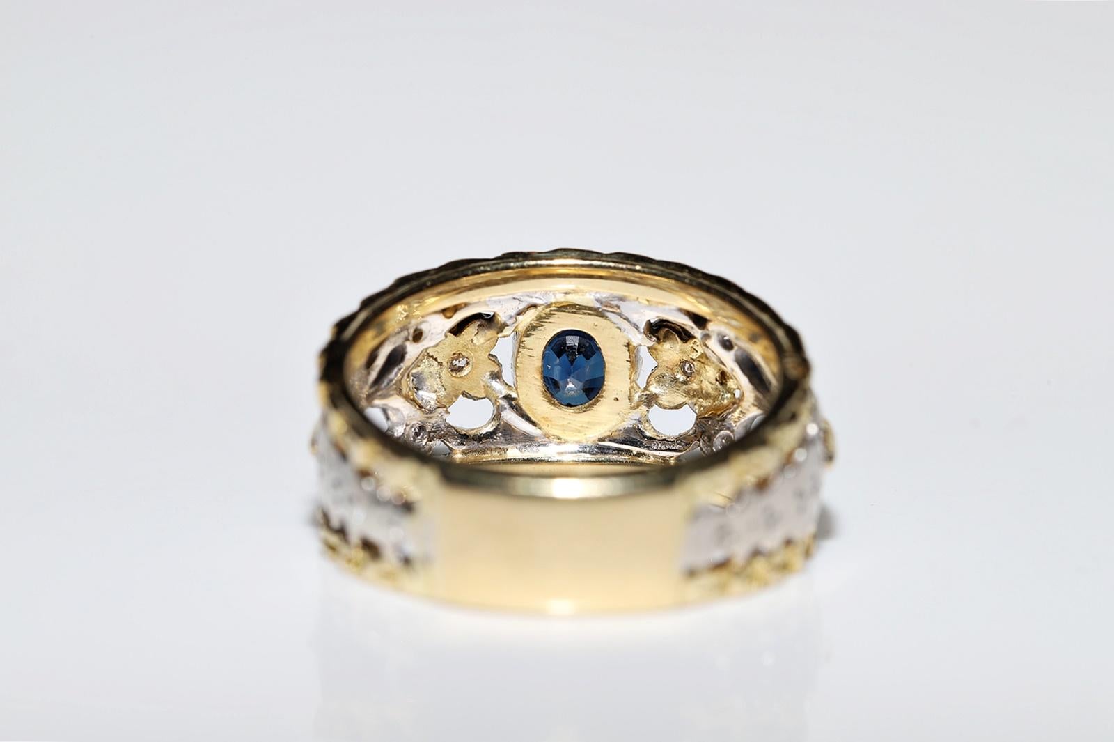 Dekorierter Vintage-Ring aus 18 Karat Gold mit natürlichem Diamant und Saphir, ca. 1970er Jahre  im Angebot 4
