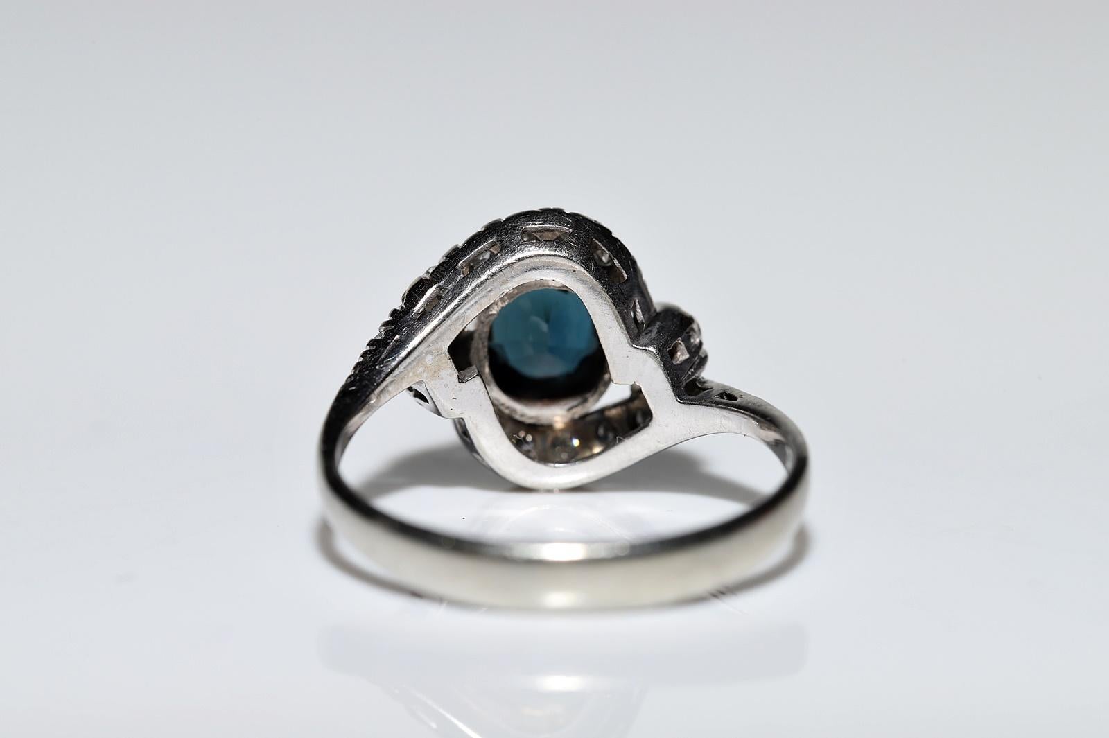 Dekorierter Vintage-Ring aus 18 Karat Gold mit natürlichem Diamant und Saphir, ca. 1970er Jahre im Angebot 4