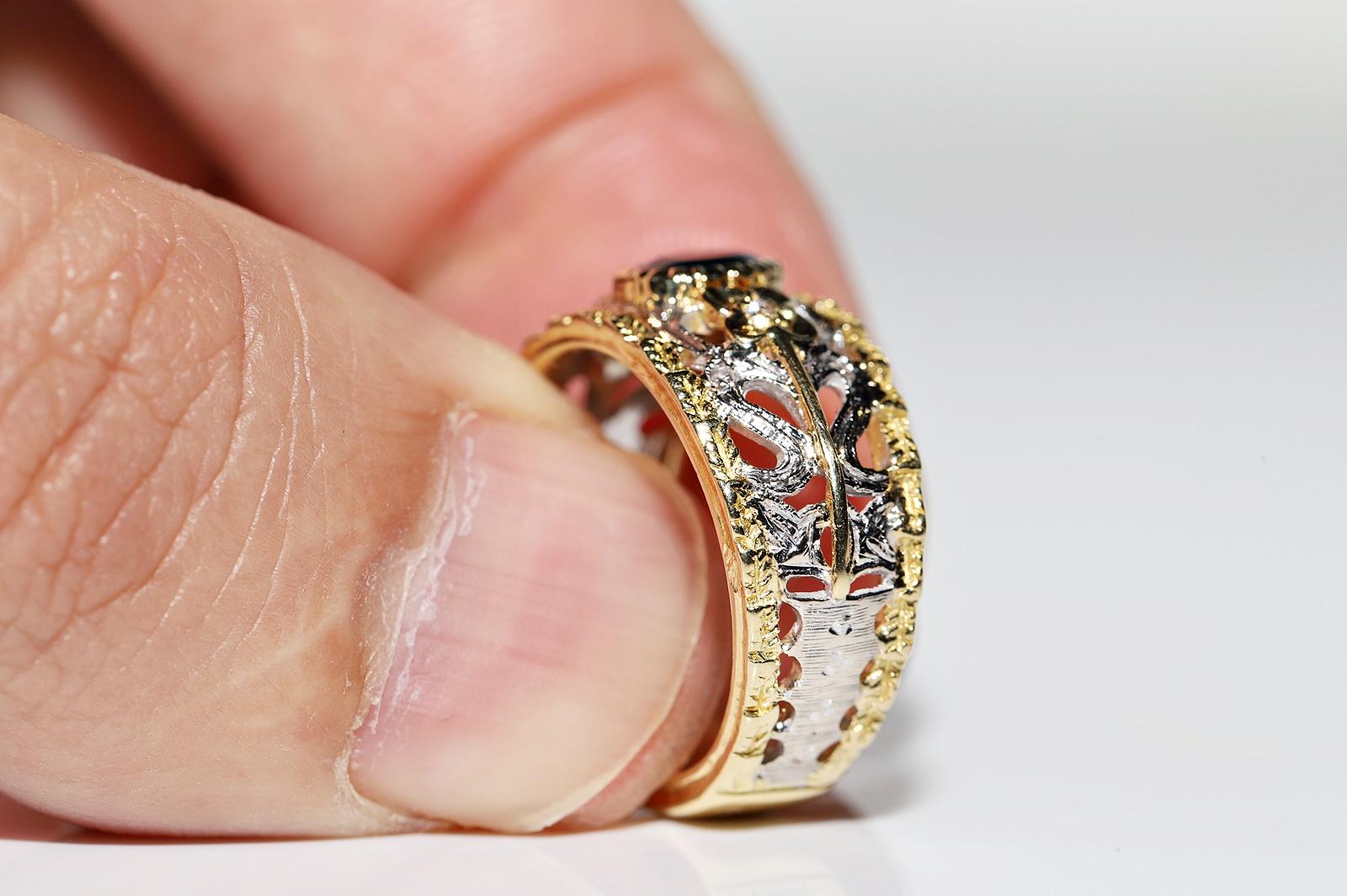 Dekorierter Vintage-Ring aus 18 Karat Gold mit natürlichem Diamant und Saphir, ca. 1970er Jahre  im Angebot 5