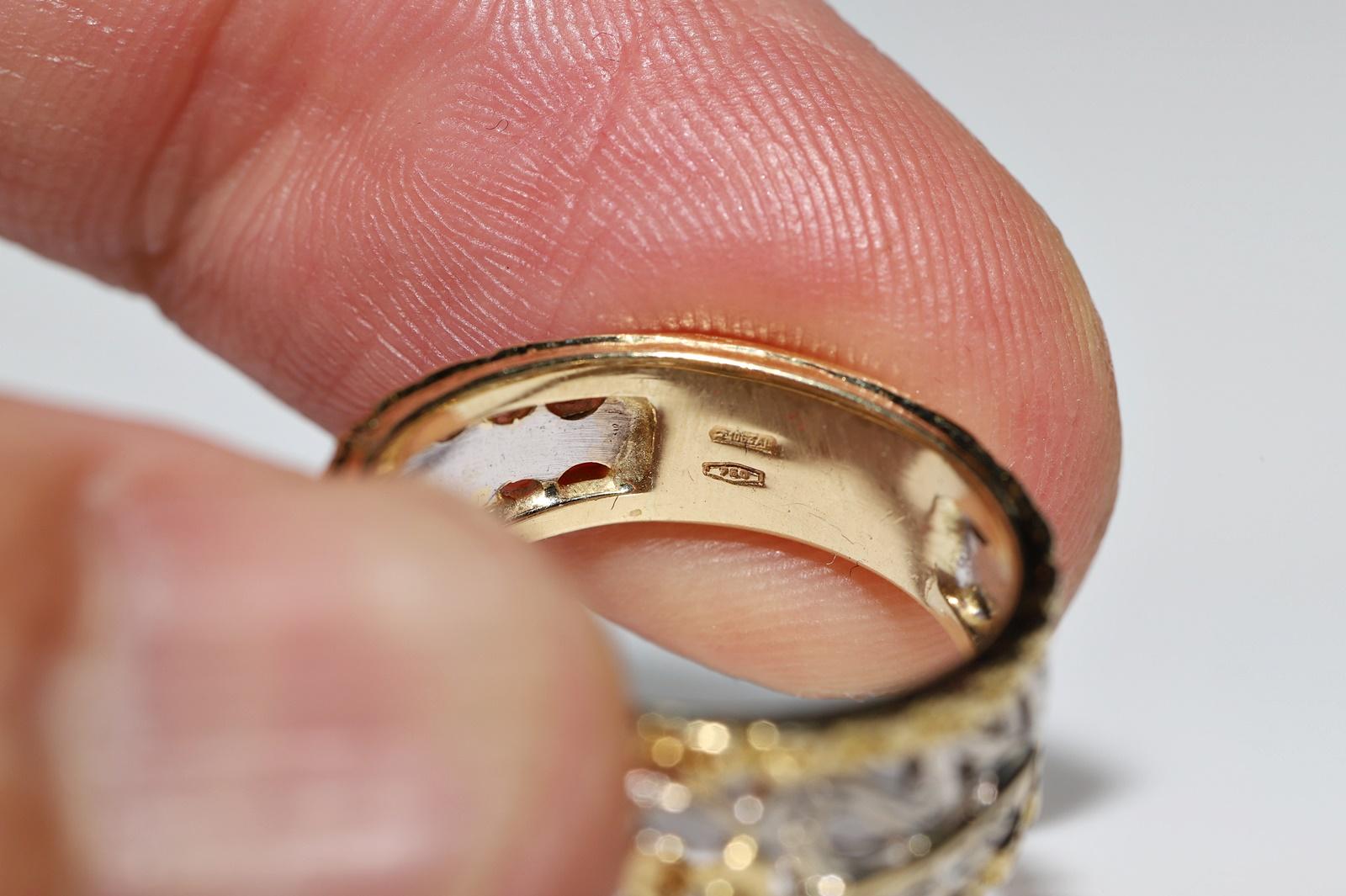 Dekorierter Vintage-Ring aus 18 Karat Gold mit natürlichem Diamant und Saphir, ca. 1970er Jahre  im Angebot 6