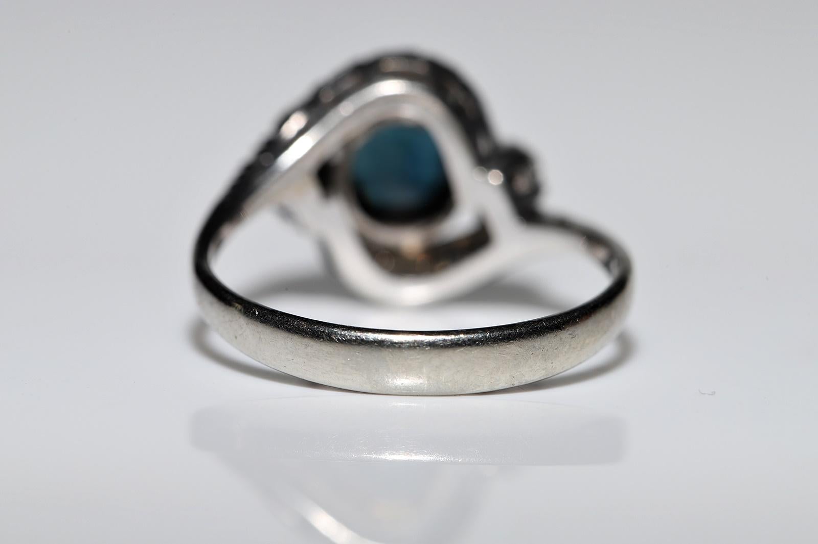 Dekorierter Vintage-Ring aus 18 Karat Gold mit natürlichem Diamant und Saphir, ca. 1970er Jahre im Angebot 6