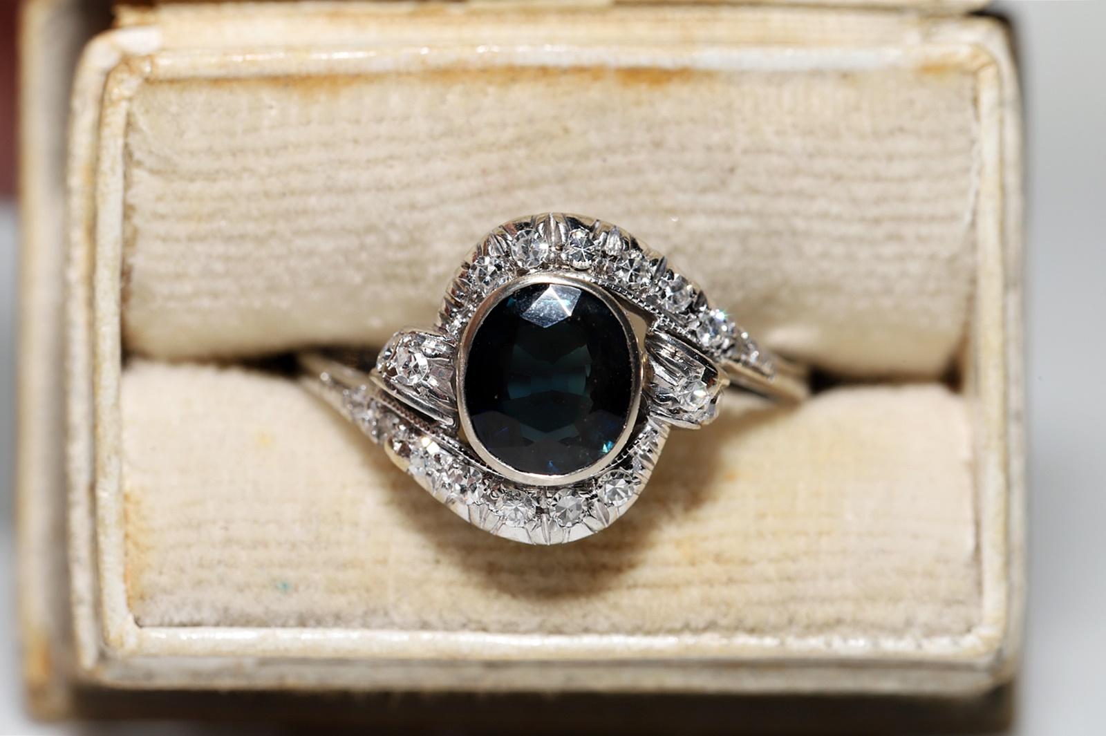 Dekorierter Vintage-Ring aus 18 Karat Gold mit natürlichem Diamant und Saphir, ca. 1970er Jahre im Zustand „Gut“ im Angebot in Fatih/İstanbul, 34