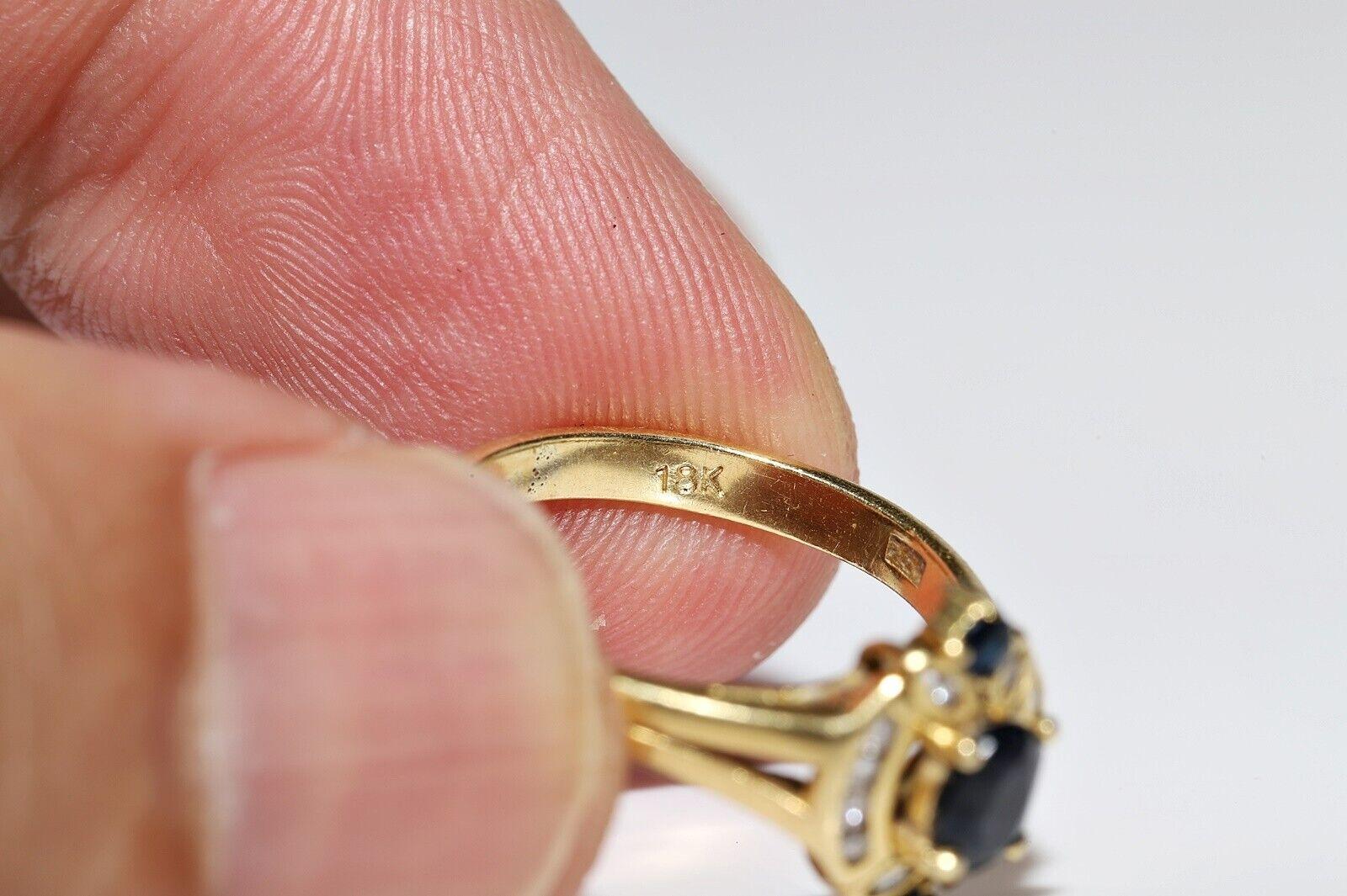 Dekorierter Vintage-Ring aus 18 Karat Gold mit natürlichem Diamant und Saphir, ca. 1970er Jahre im Angebot 1