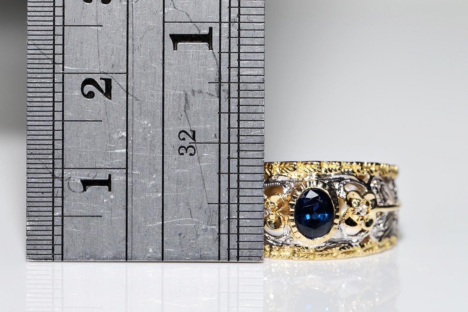 Dekorierter Vintage-Ring aus 18 Karat Gold mit natürlichem Diamant und Saphir, ca. 1970er Jahre  im Angebot 1