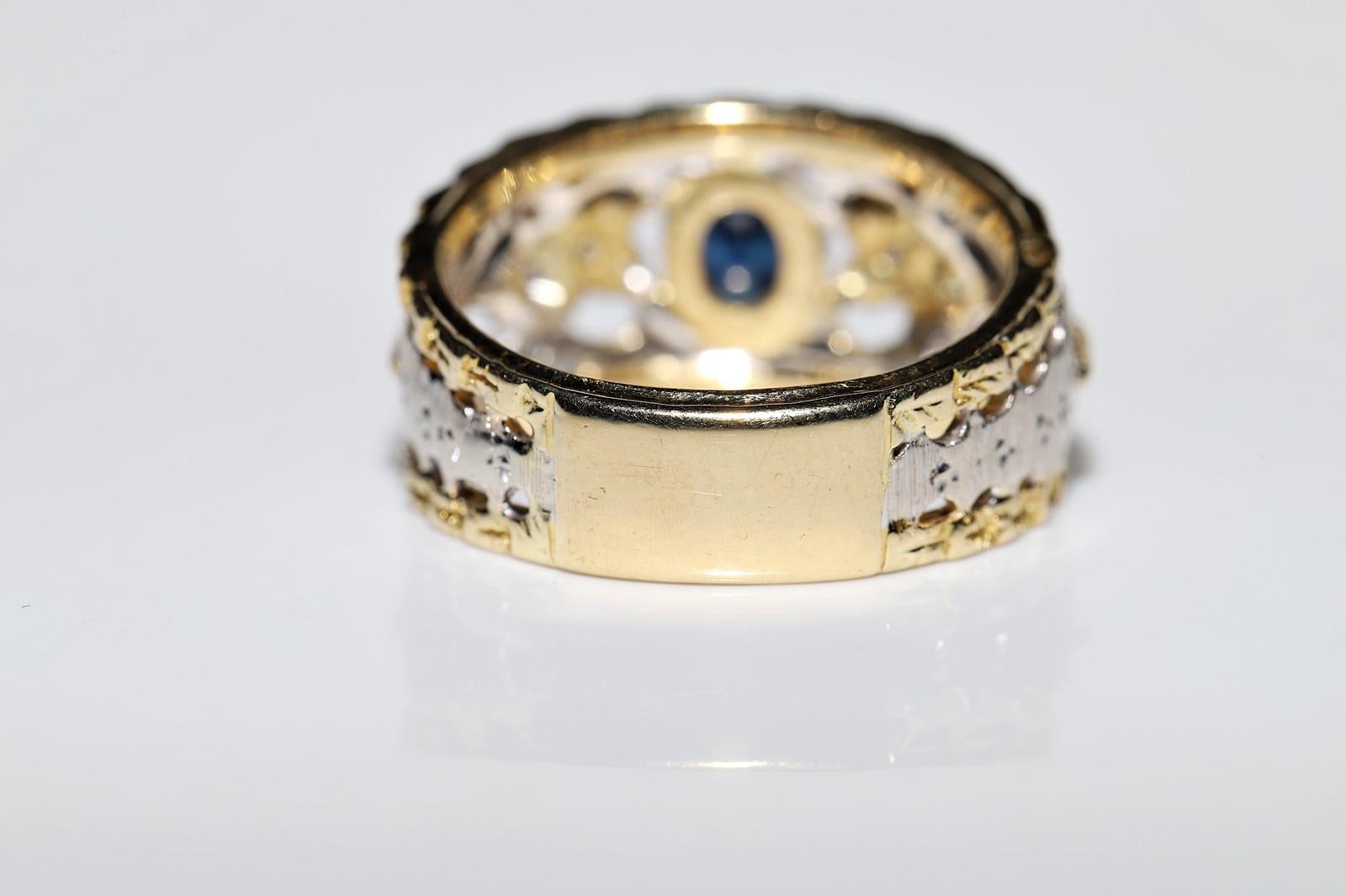 Dekorierter Vintage-Ring aus 18 Karat Gold mit natürlichem Diamant und Saphir, ca. 1970er Jahre  im Angebot 3