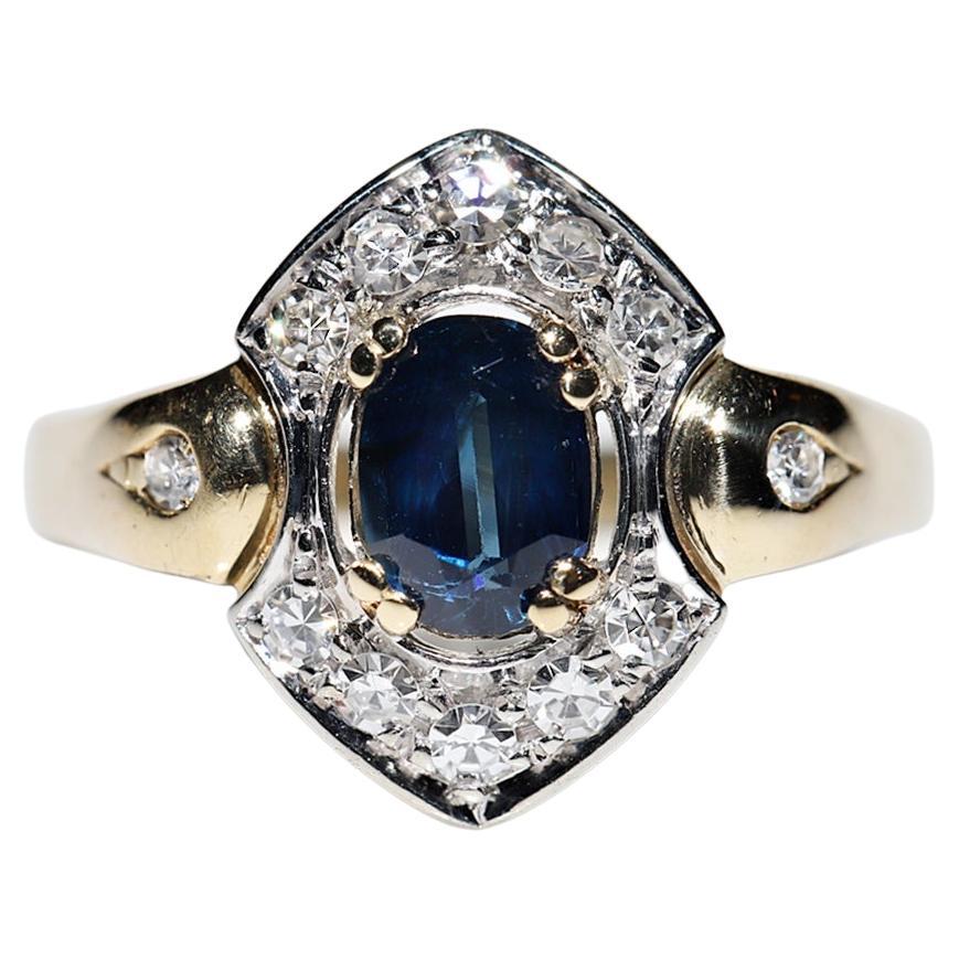 Vintage Circa 1970s 18k Gold Natural Diamond And Sapphire Decorated Ring