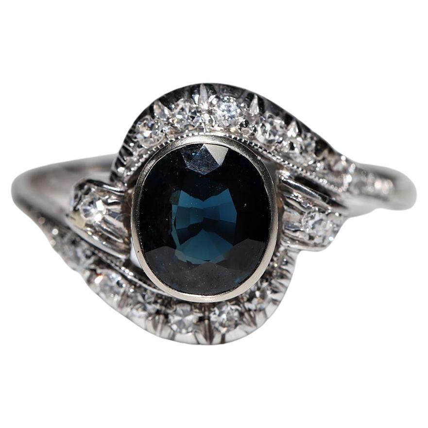 Dekorierter Vintage-Ring aus 18 Karat Gold mit natürlichem Diamant und Saphir, ca. 1970er Jahre