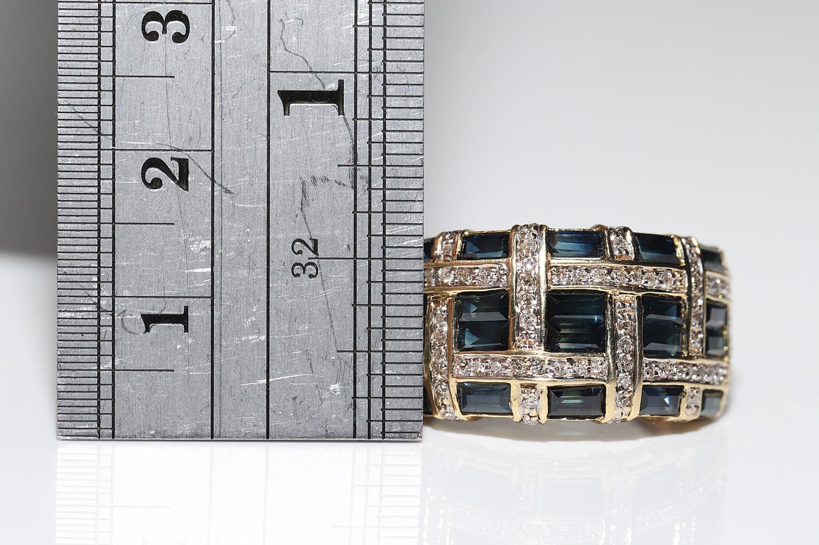 Vintage Circa 1970er Jahre 18k Gold Natürlicher Diamant und Saphir Dekorierter starker Ring im Angebot 4