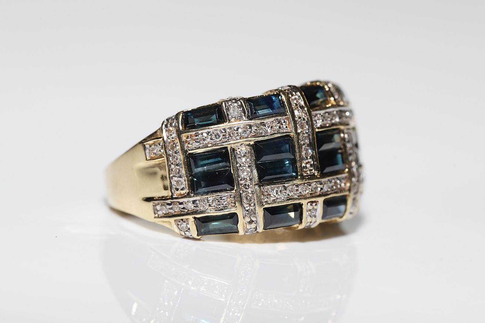 Vintage Circa 1970s 18k Gold Natural Diamond And Sapphire Decorated Strong Ring For Sale 9