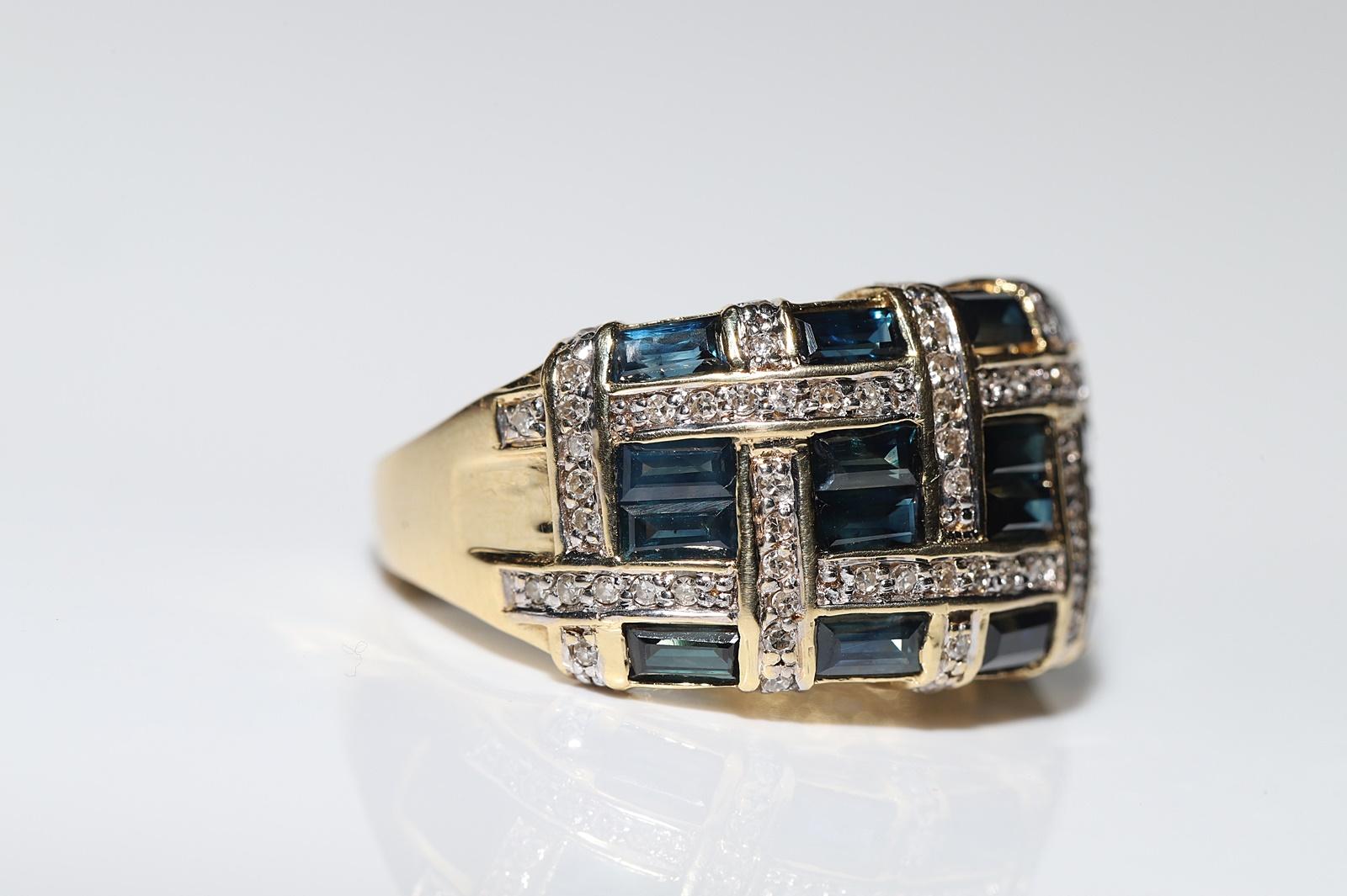 Vintage Circa 1970er Jahre 18k Gold Natürlicher Diamant und Saphir Dekorierter starker Ring (Brillantschliff) im Angebot