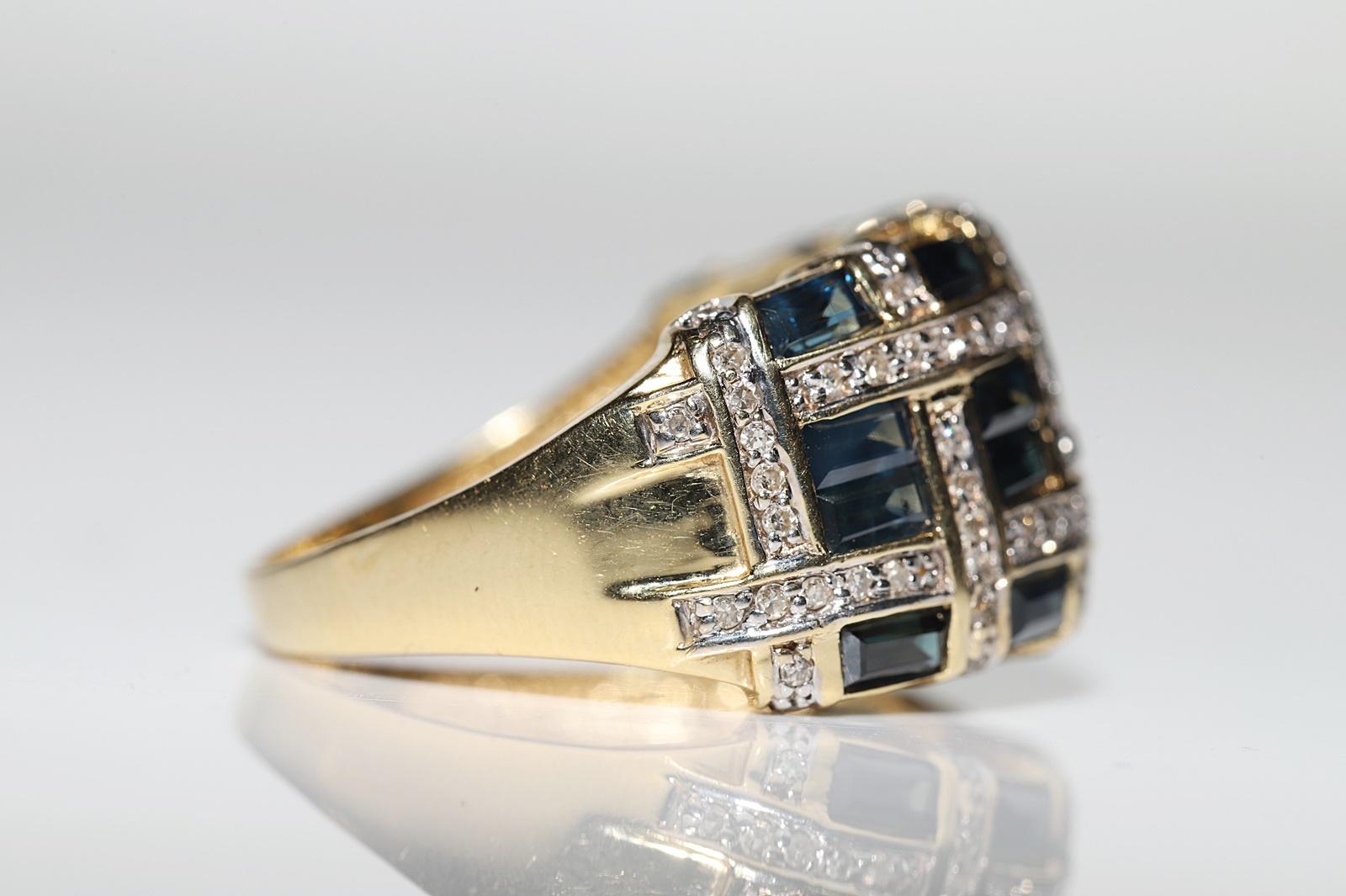 Vintage Circa 1970s 18k Gold Natural Diamond And Sapphire Decorated Strong Ring In Good Condition For Sale In Fatih/İstanbul, 34