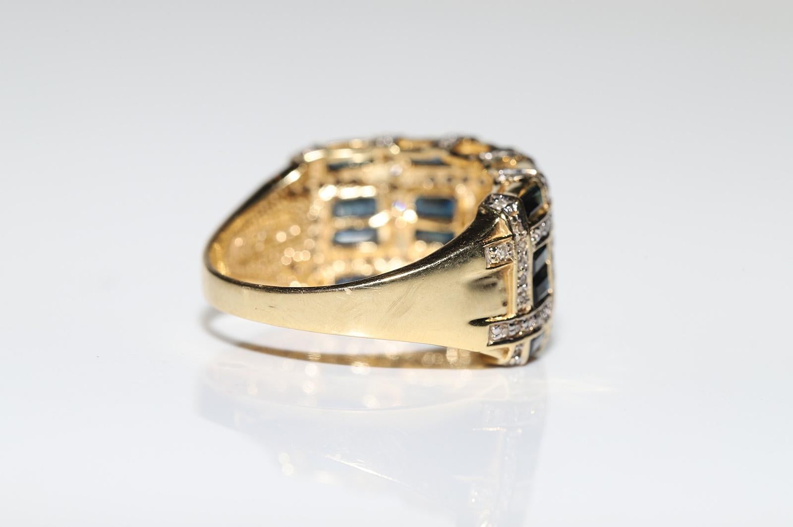Vintage Circa 1970s 18k Gold Natural Diamond And Sapphire Decorated Strong Ring For Sale 1