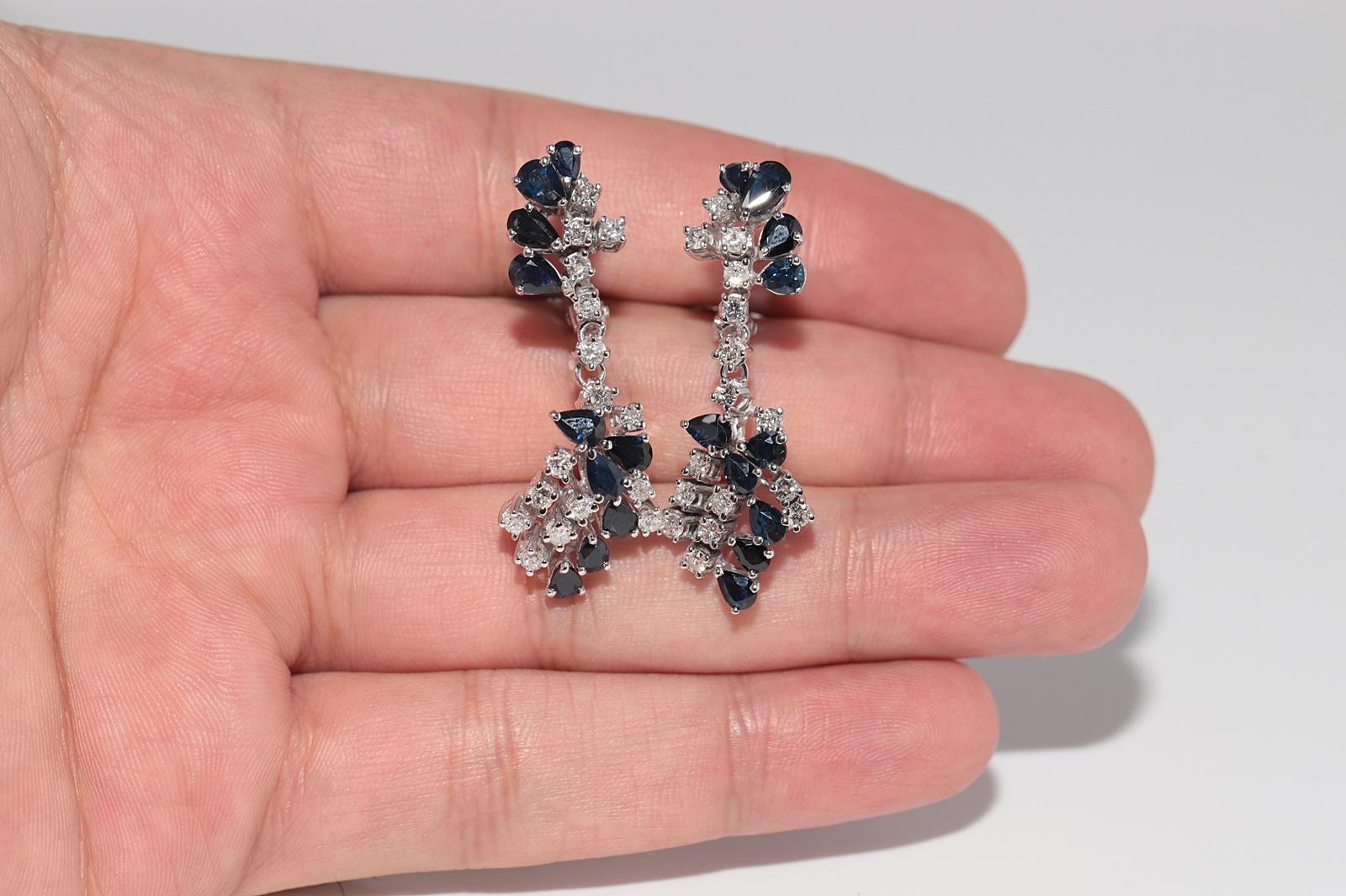 Vintage Circa 1970s 18k Gold Natural Diamond And Sapphire Drop Earring For Sale 4