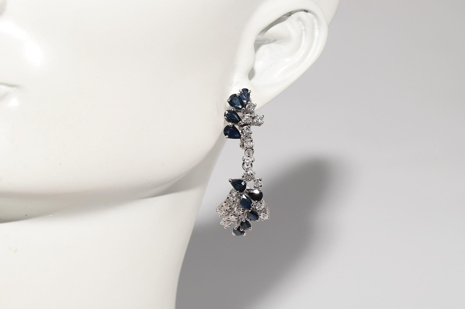 Vintage Circa 1970s 18k Gold Natural Diamond And Sapphire Drop Earring For Sale 7