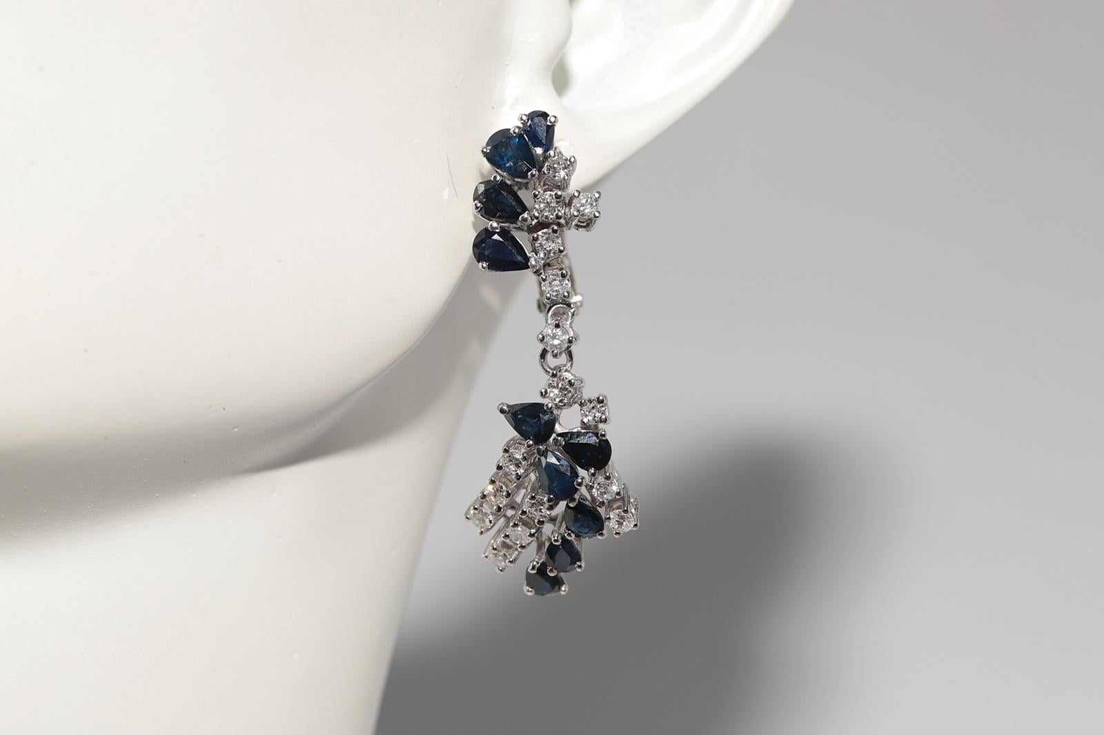 Vintage Circa 1970s 18k Gold Natural Diamond And Sapphire Drop Earring For Sale 8