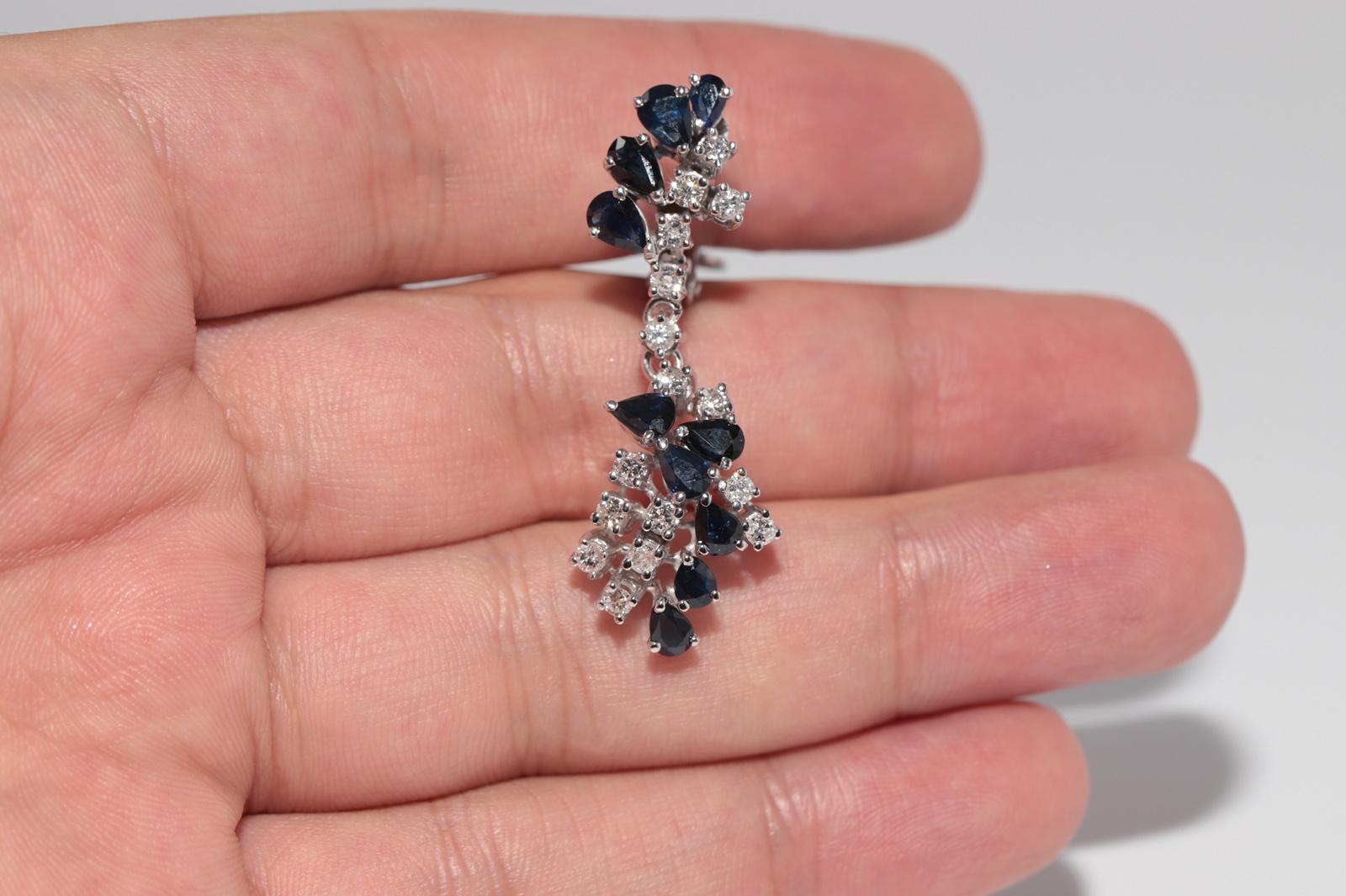 Single Cut Vintage Circa 1970s 18k Gold Natural Diamond And Sapphire Drop Earring For Sale