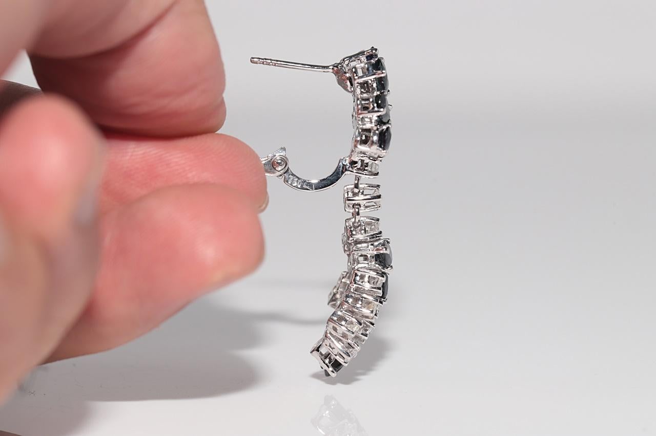 Women's Vintage Circa 1970s 18k Gold Natural Diamond And Sapphire Drop Earring For Sale