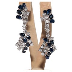 Vintage Circa 1970s 18k Gold Natural Diamond And Sapphire Drop Earring