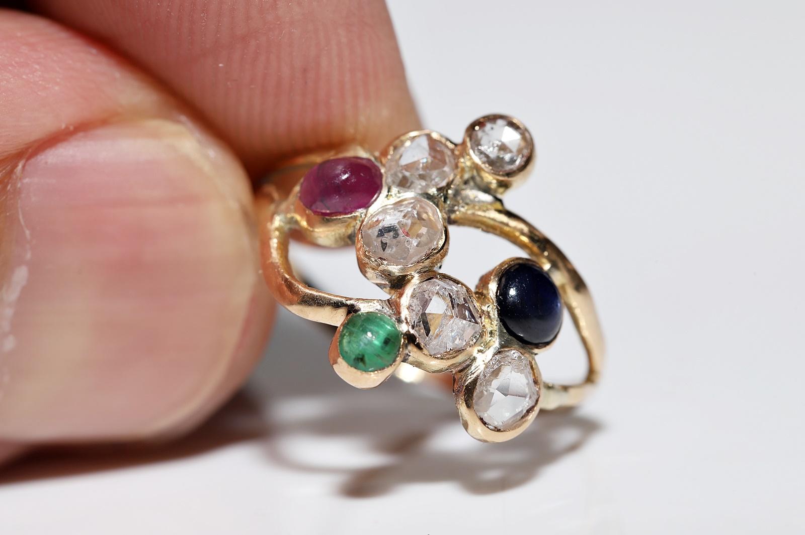 Vintage Circa 1970s 18k Gold Natural Diamond And Sapphire Emerald Ruby Ring 4