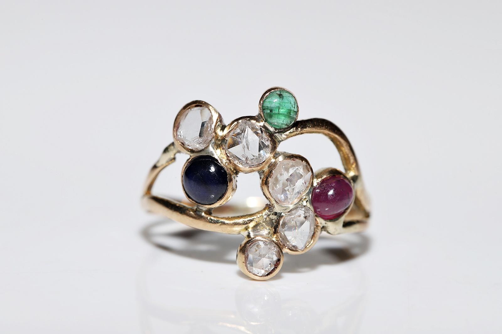 Retro Vintage Circa 1970s 18k Gold Natural Diamond And Sapphire Emerald Ruby Ring