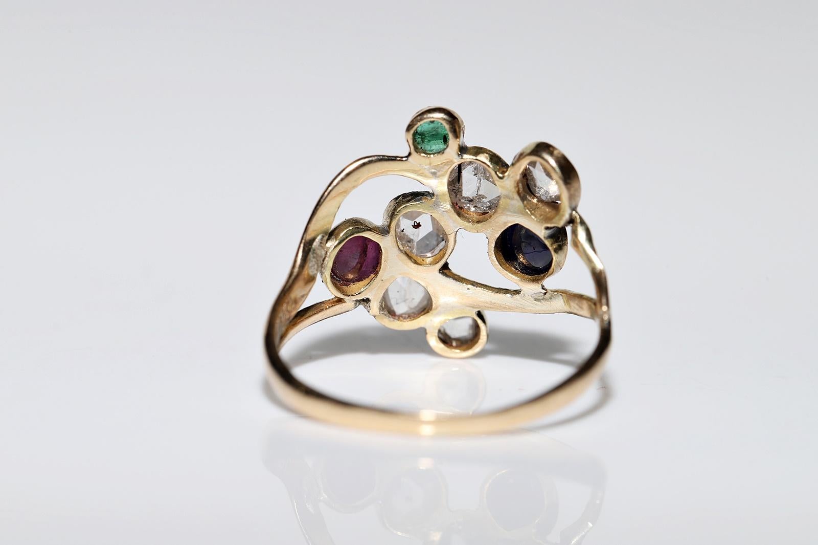 Women's Vintage Circa 1970s 18k Gold Natural Diamond And Sapphire Emerald Ruby Ring