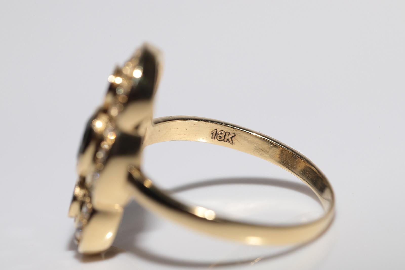 Navette-Ring aus 18 Karat Gold mit natürlichem Diamant und Saphir, Vintage, ca. 1970er Jahre im Angebot 4