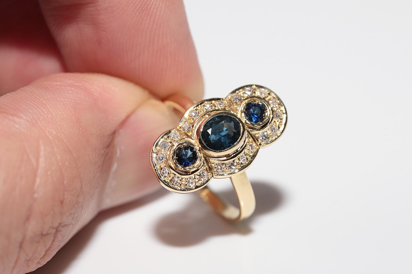 Anello Navette con diamanti naturali e zaffiri in oro 18 carati, vintage, circa anni '70 in vendita 5