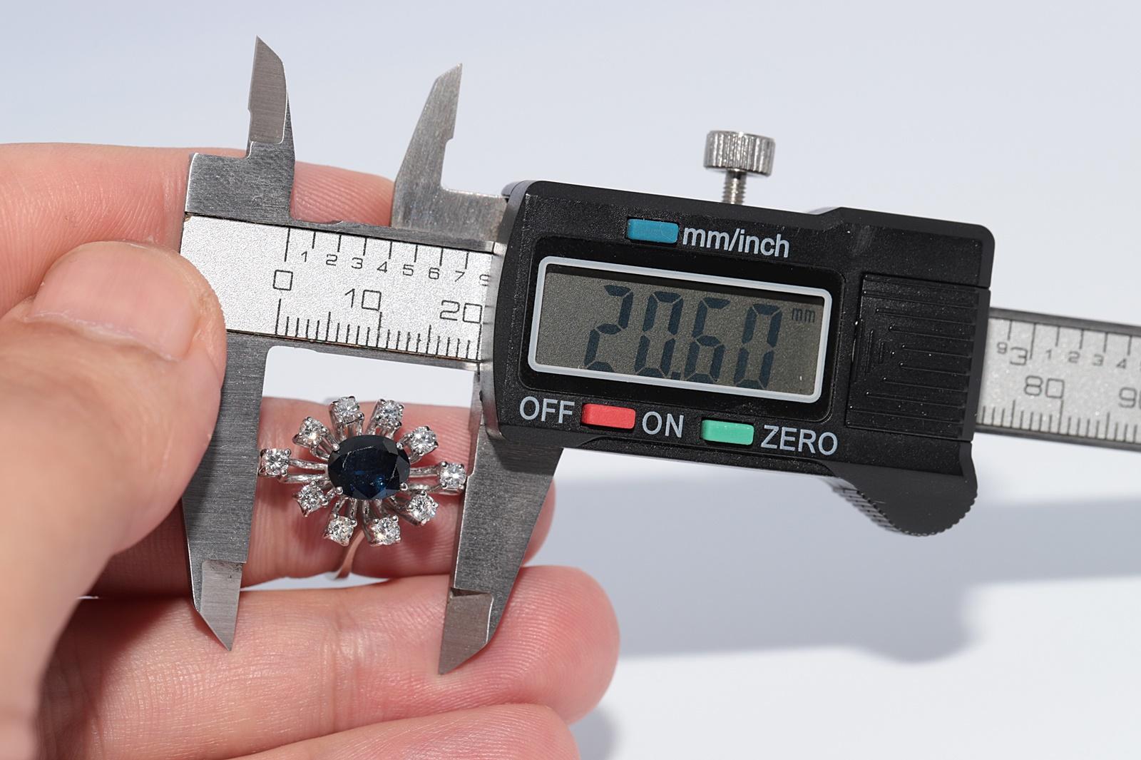 Navette-Ring aus 18 Karat Gold mit natürlichem Diamant und Saphir, Vintage, ca. 1970er Jahre im Angebot 5