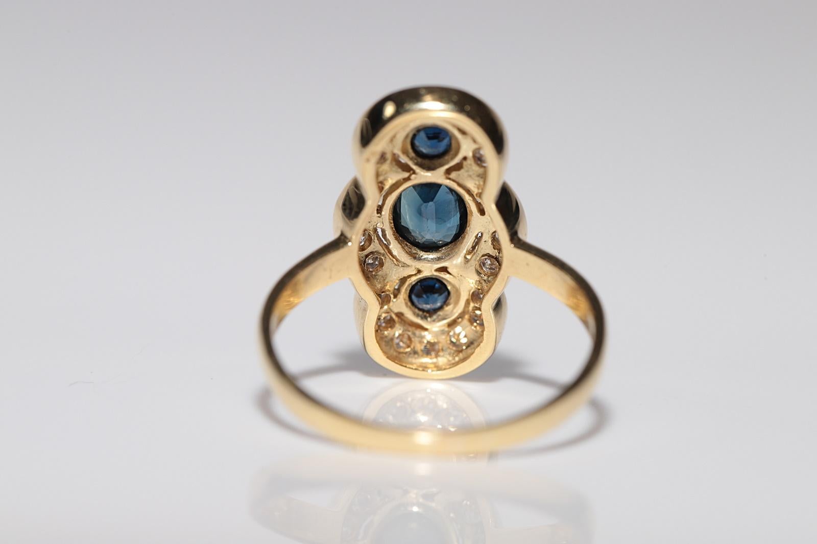 Anello Navette con diamanti naturali e zaffiri in oro 18 carati, vintage, circa anni '70 in vendita 6
