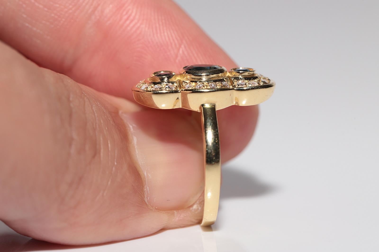 Anello Navette con diamanti naturali e zaffiri in oro 18 carati, vintage, circa anni '70 in vendita 7