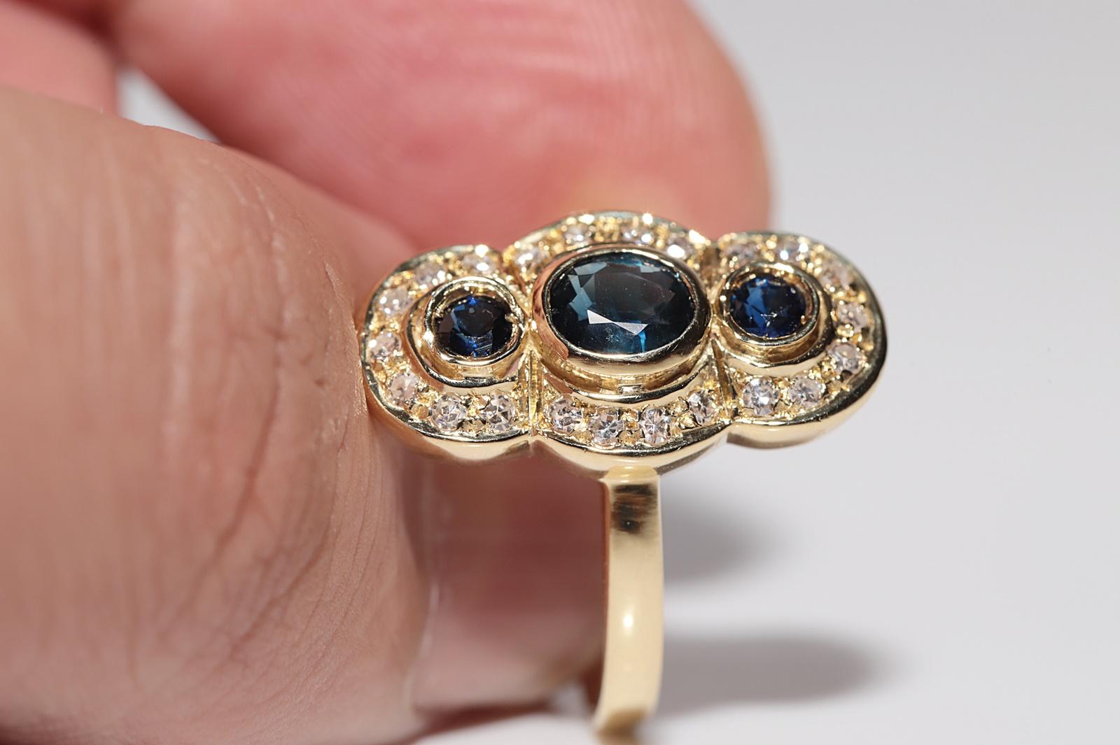 Anello Navette con diamanti naturali e zaffiri in oro 18 carati, vintage, circa anni '70 in vendita 8