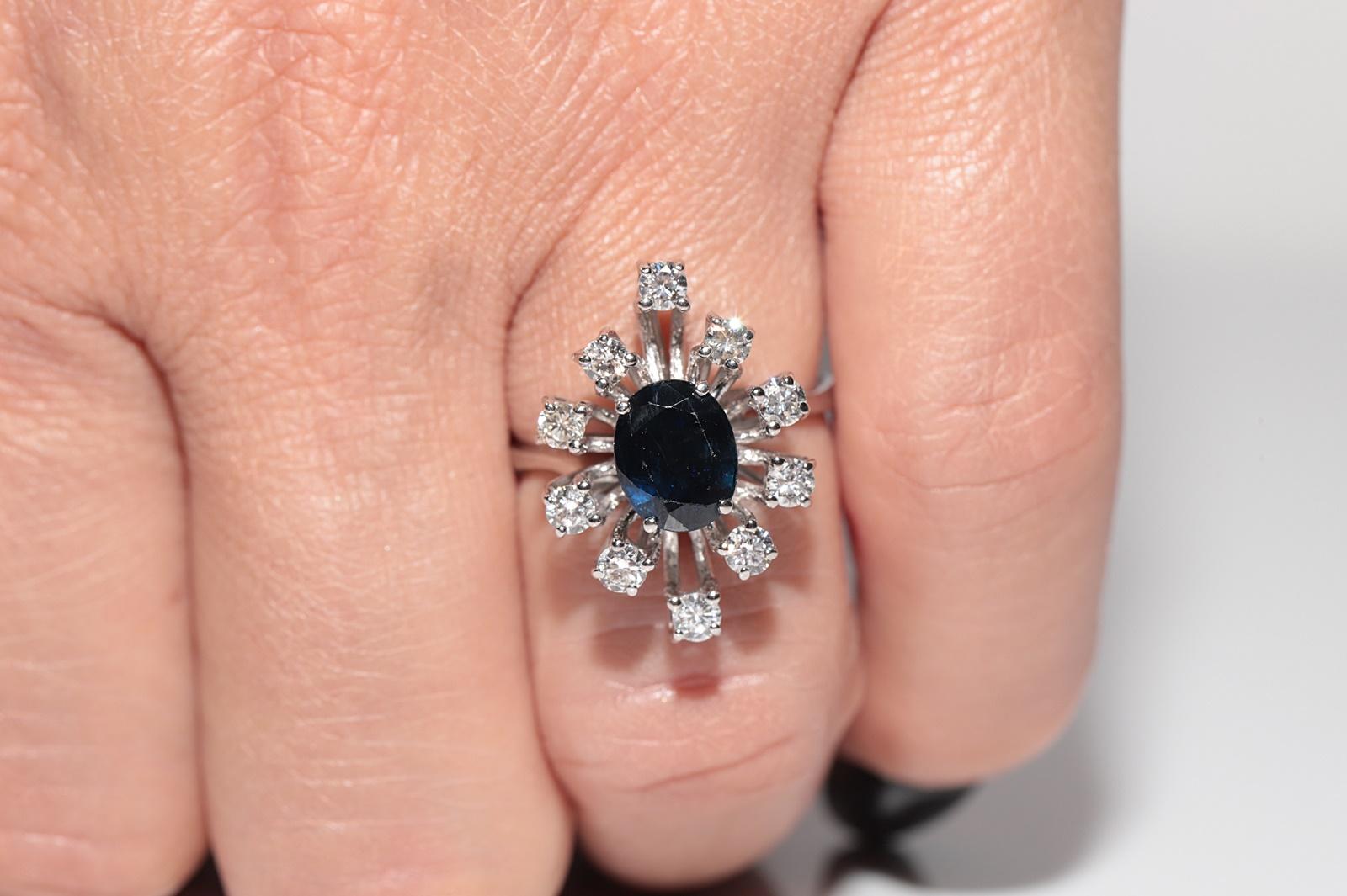 Navette-Ring aus 18 Karat Gold mit natürlichem Diamant und Saphir, Vintage, ca. 1970er Jahre im Angebot 9