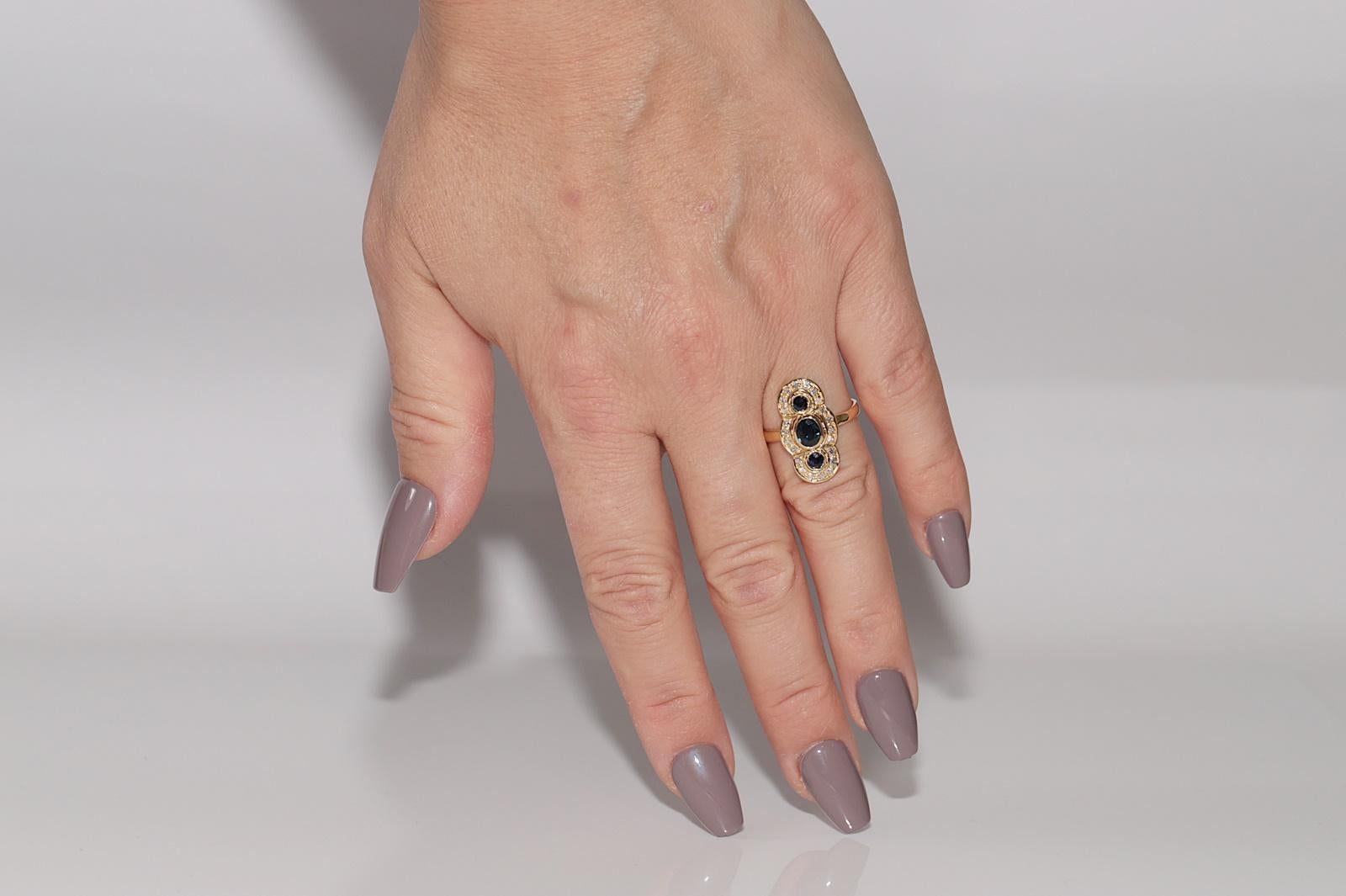 Navette-Ring aus 18 Karat Gold mit natürlichem Diamant und Saphir, Vintage, ca. 1970er Jahre im Angebot 9