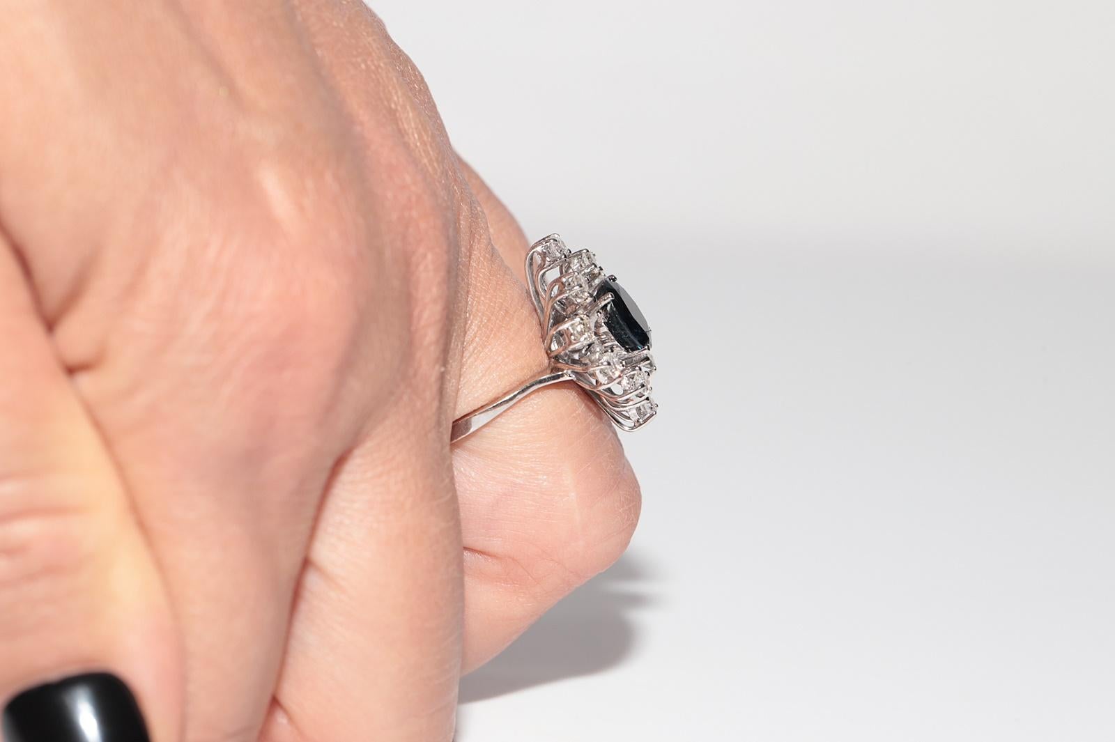 Navette-Ring aus 18 Karat Gold mit natürlichem Diamant und Saphir, Vintage, ca. 1970er Jahre im Angebot 10