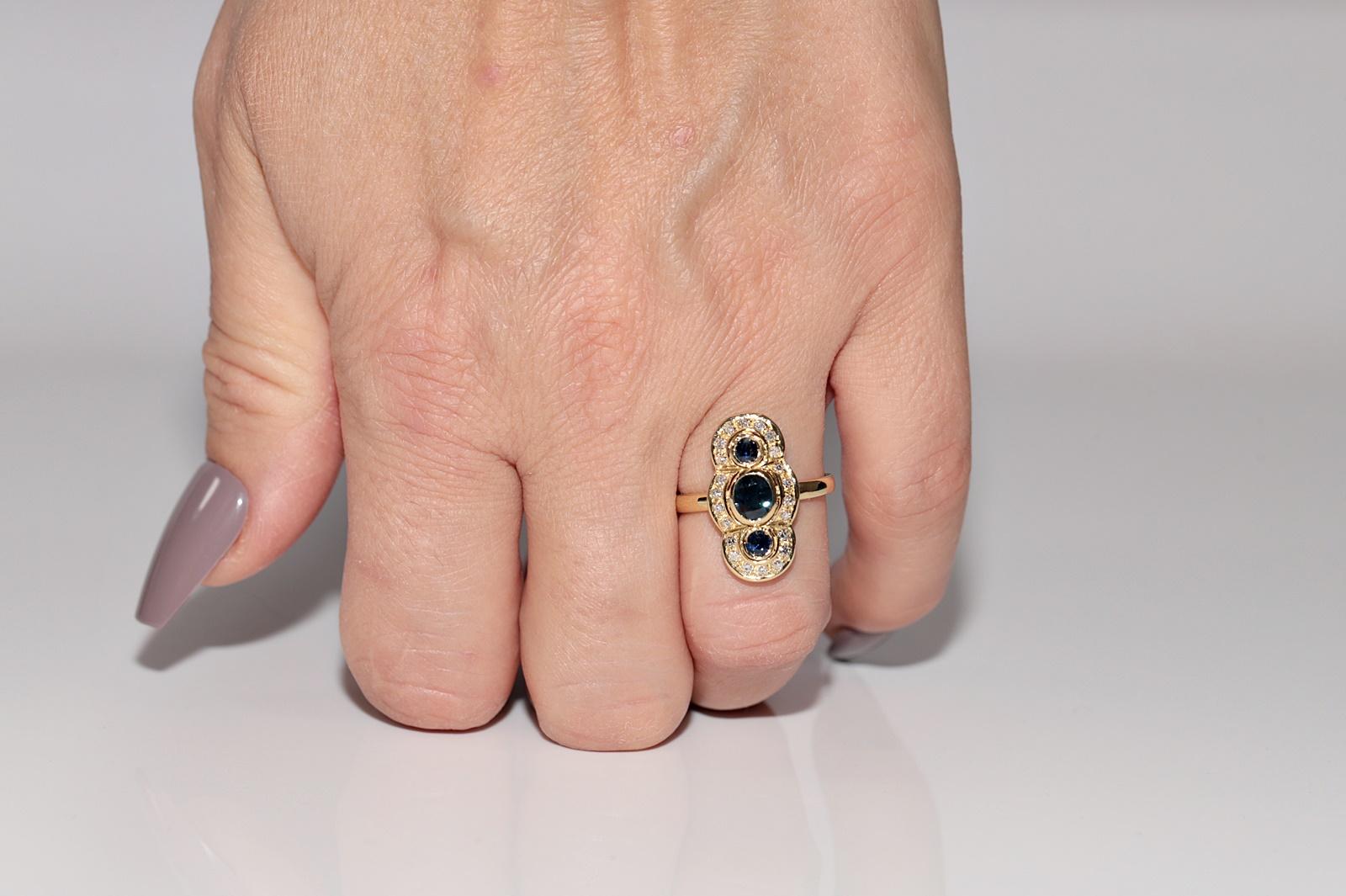 Navette-Ring aus 18 Karat Gold mit natürlichem Diamant und Saphir, Vintage, ca. 1970er Jahre im Angebot 10