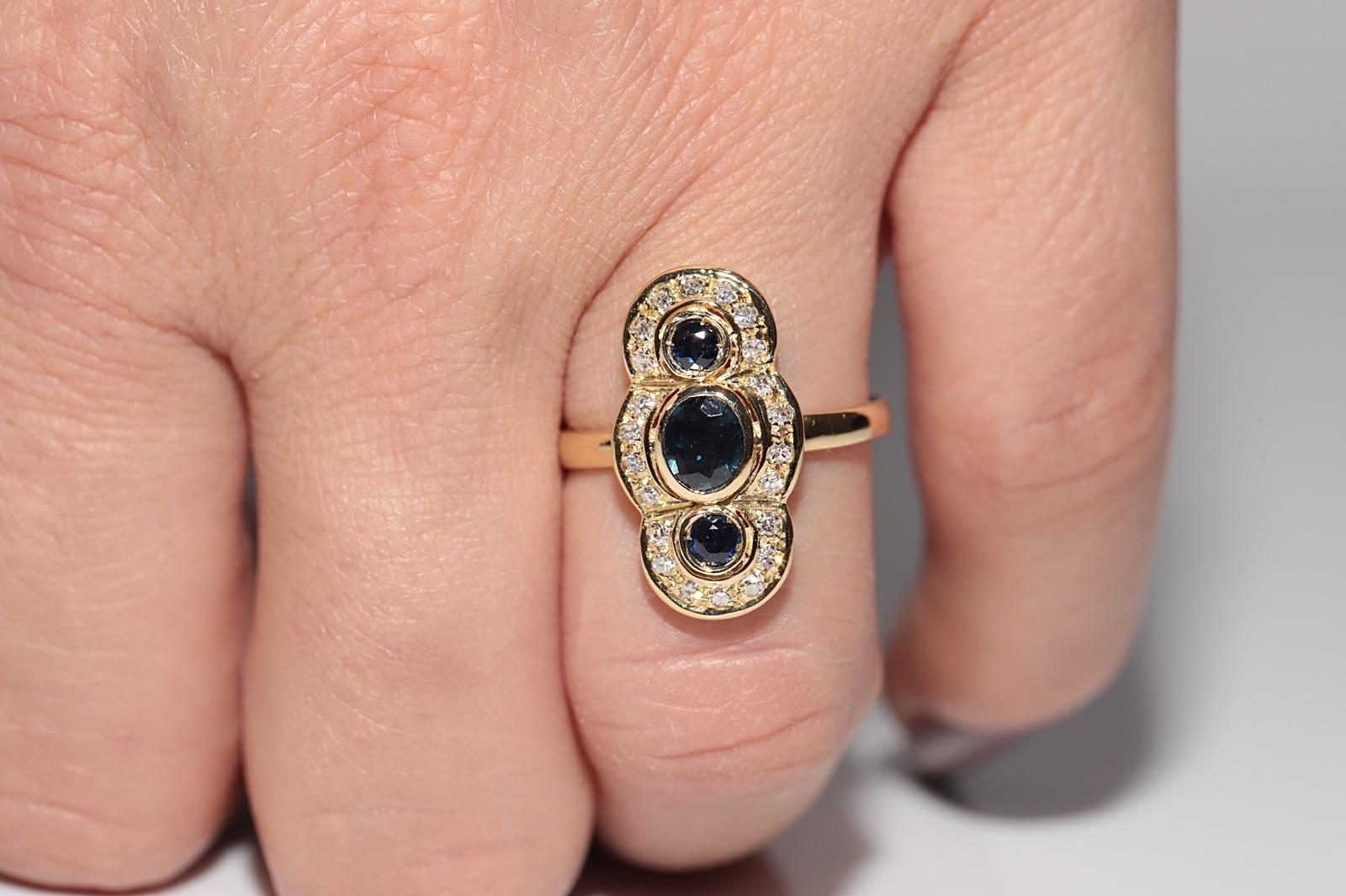 Navette-Ring aus 18 Karat Gold mit natürlichem Diamant und Saphir, Vintage, ca. 1970er Jahre im Angebot 11