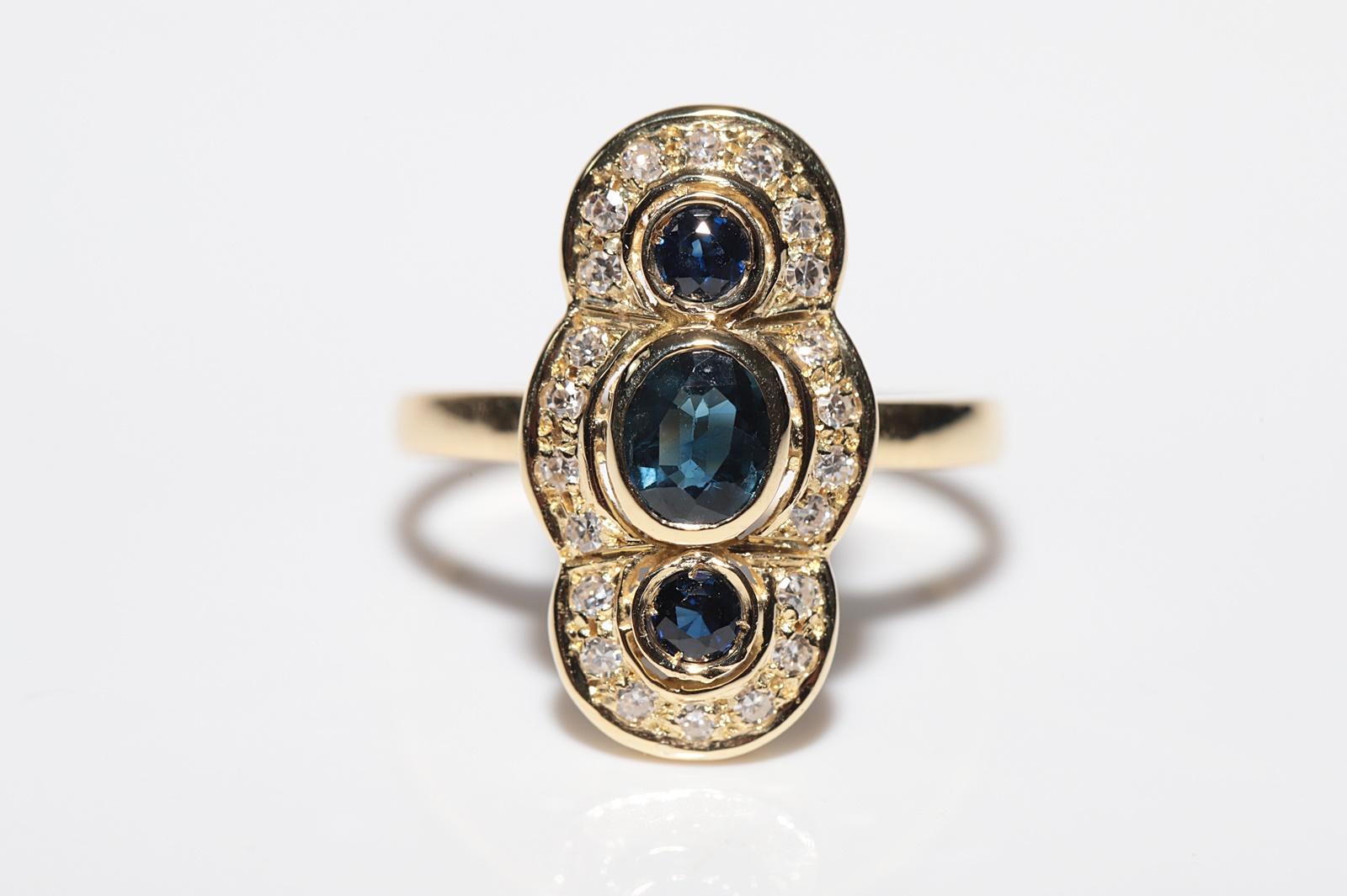 Rétro Anello Navette con diamanti naturali e zaffiri in oro 18 carati, vintage, circa anni '70 in vendita